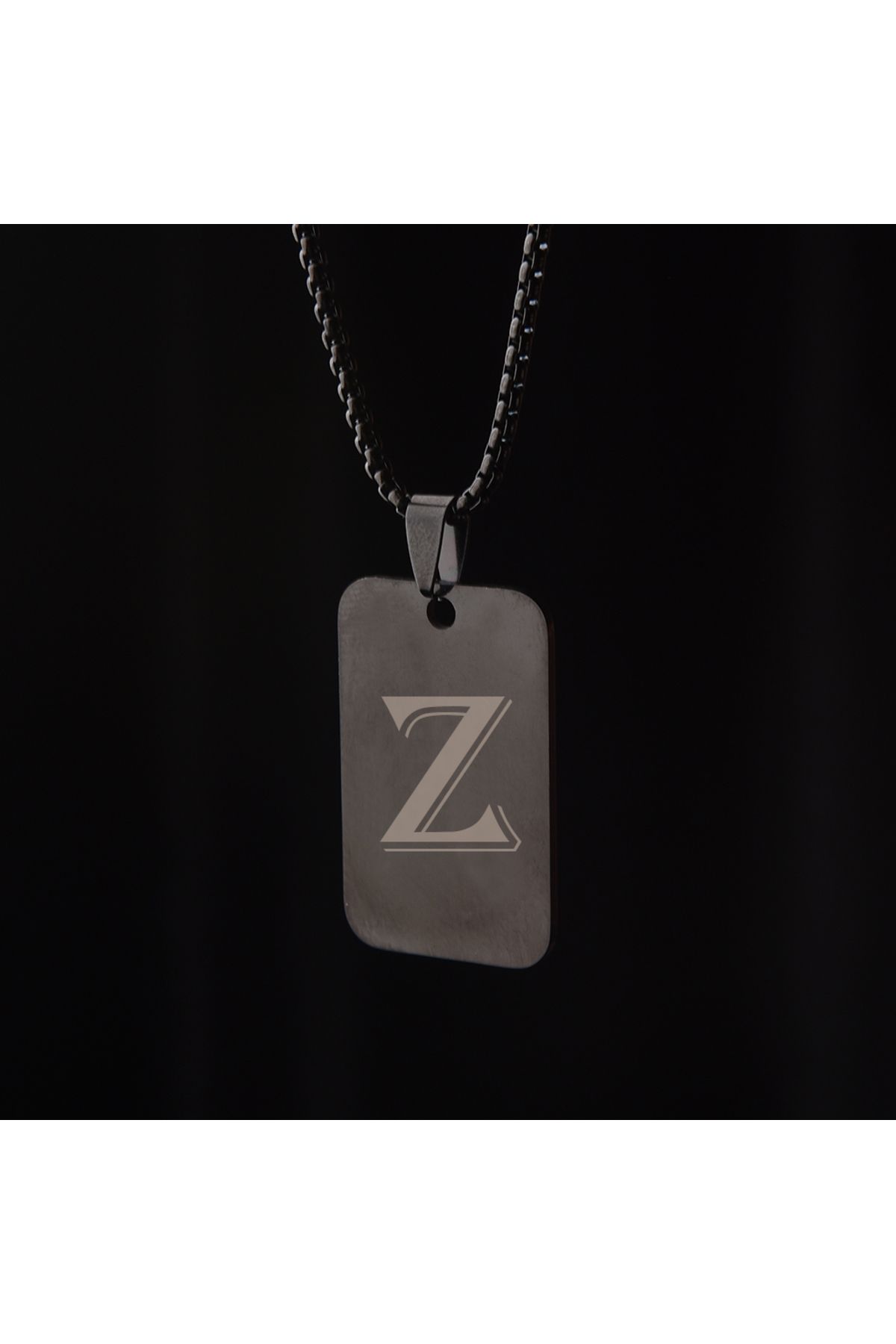 idolavm Strong Man Z Harfli Siyah Erkek Kolye Çelik Tarz Takı Aksesuar