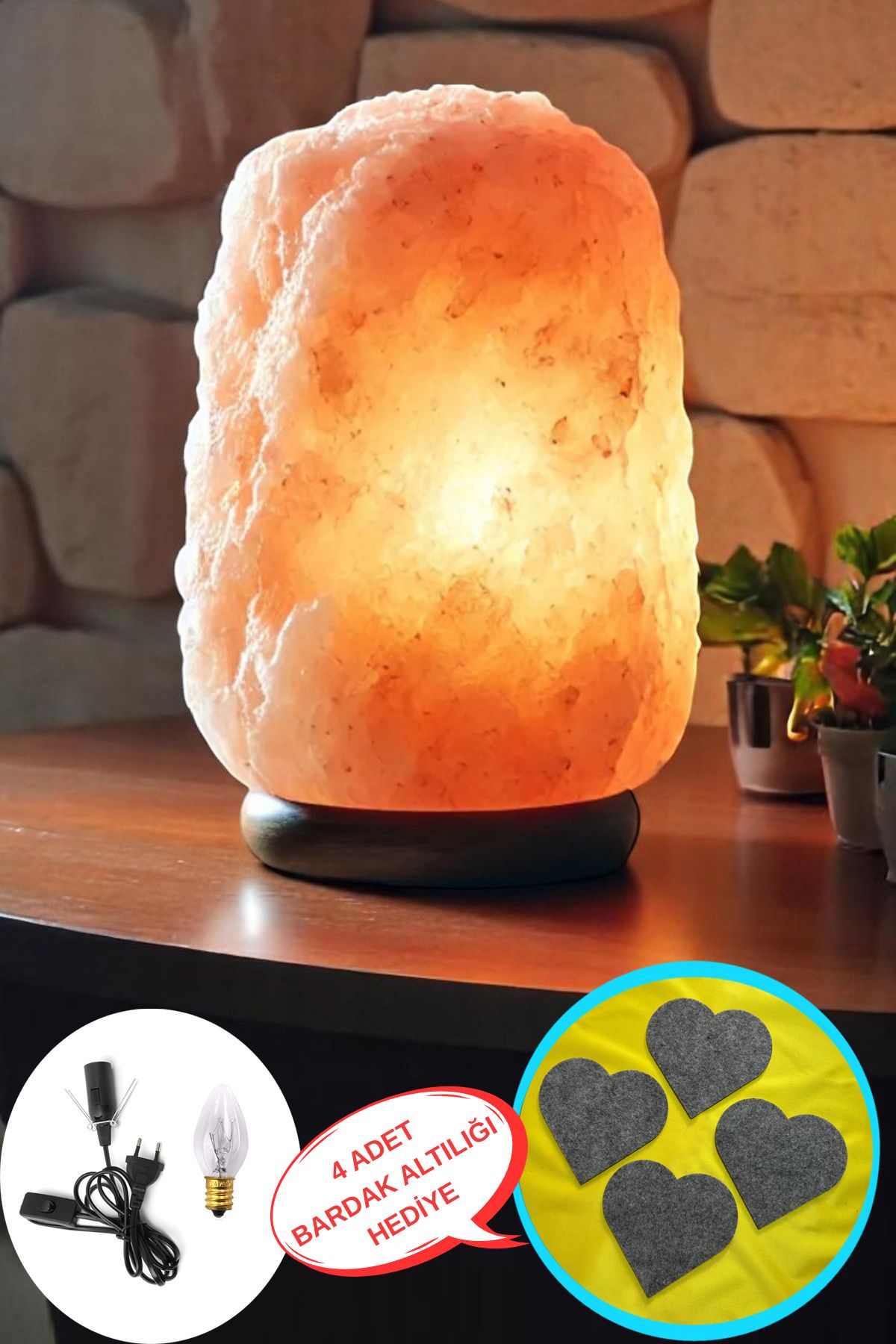 Nurnivus Doğal Himalaya Tuz Lambası 2-3 Kg Pembe Turuncu Dekoratif Himalaya Tuz Masa Gece Lambası Hediyelik