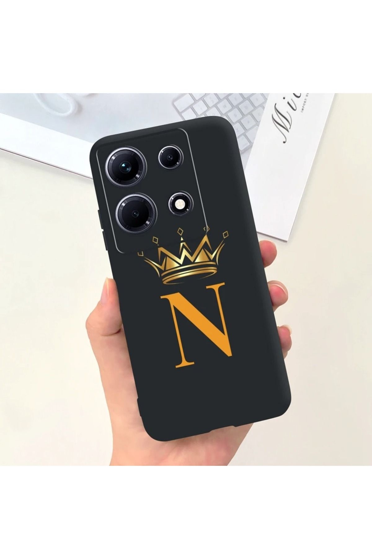 Rotaks İnfinix Note 30 Pro Uyumlu Harfli Taç Baskılı Kişiye Özel Silikon Telefon Kılıfı - N