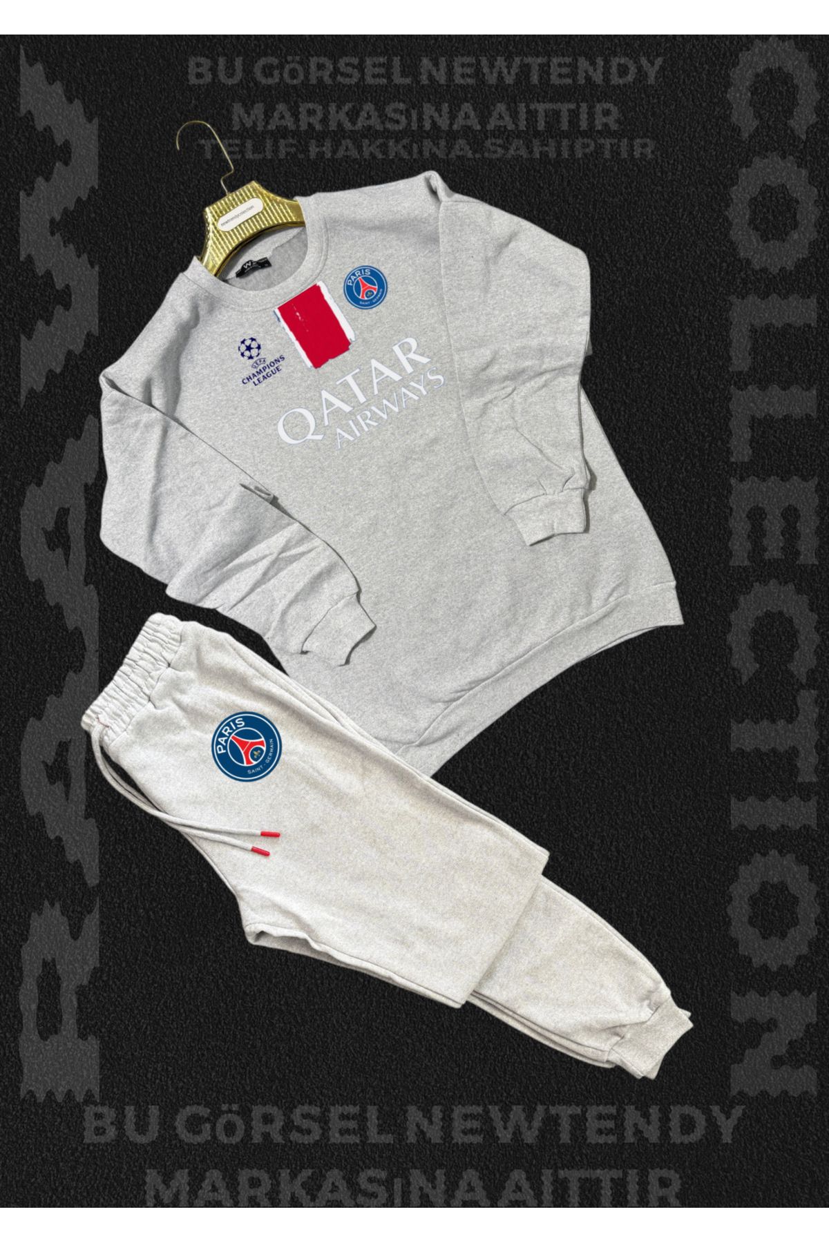 Minikelya Paris Sweatshirt Eşofman Takımı bisiklet yaka Üst Alt eşofman Şampiyonlar Ligi Logolu 2li kombin