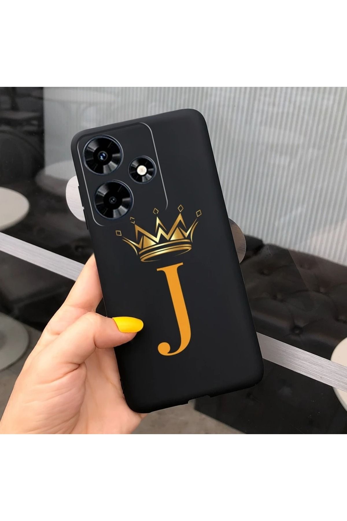 Rotaks İnfinix Hot 30 Uyumlu Harfli Taç Baskılı Kişiye Özel Silikon Telefon Kılıfı - J