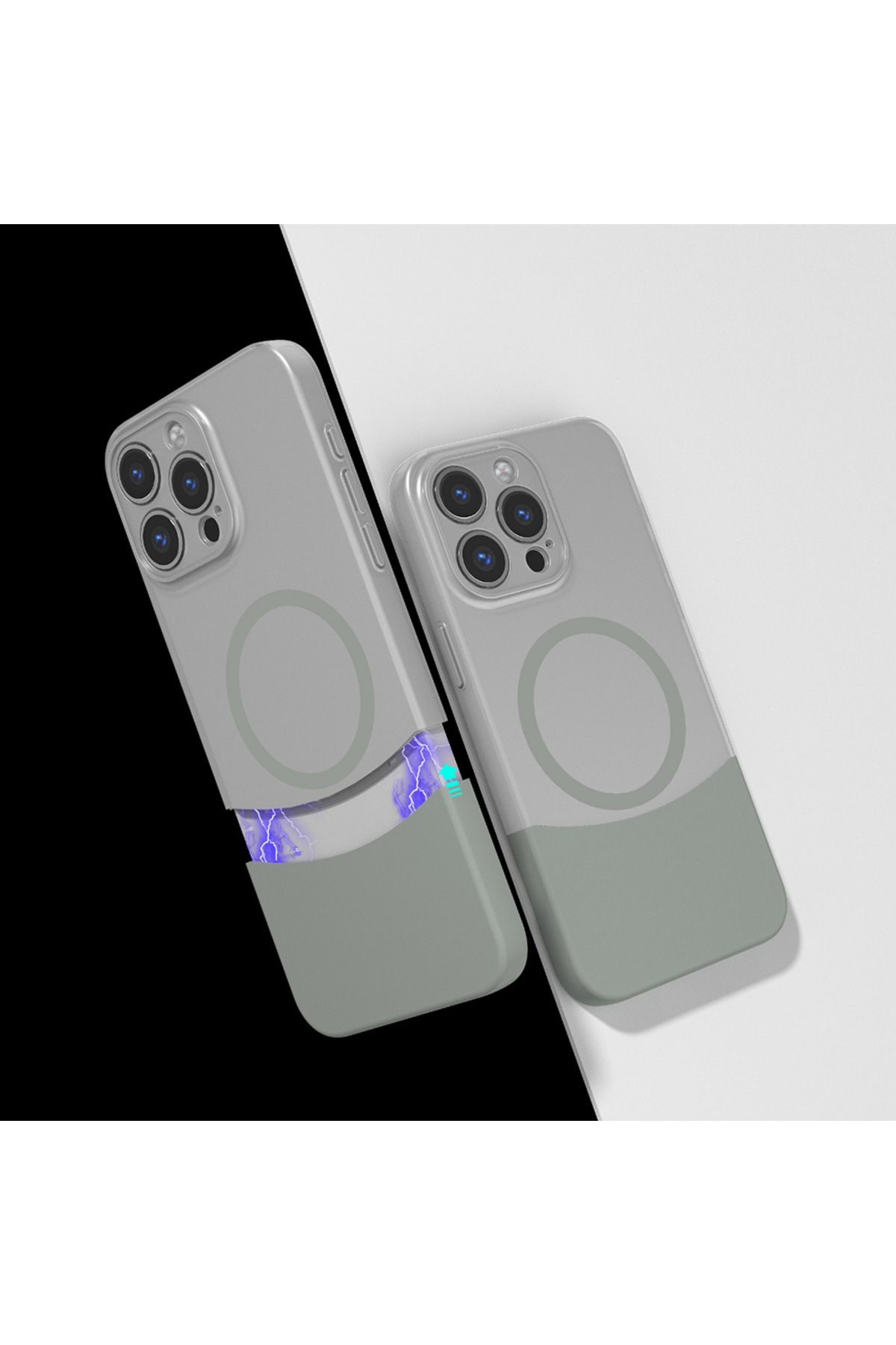 Sphone İphone 15 Pro Kılıf Yarı Transparan Çift Parça Renkli Mıknatıslı Ayrılabilen İnce Kartvizitlik Kapak