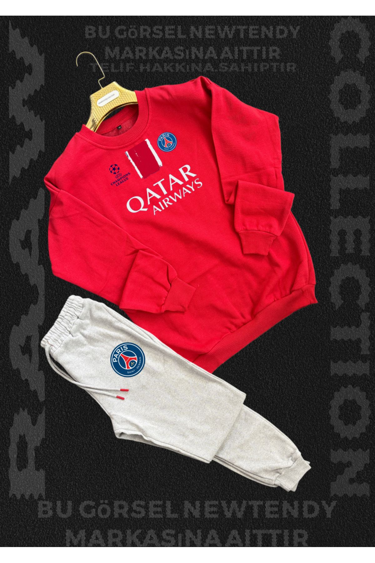 Minikelya Paris Sweatshirt Eşofman Takımı bisiklet yaka Üst Alt eşofman Şampiyonlar Ligi Logolu 2li kombin