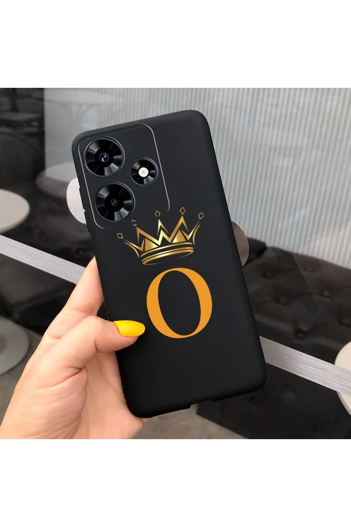 Rotaks İnfinix Hot 30 Uyumlu Harfli Taç Baskılı Kişiye Özel Silikon Telefon Kılıfı - O