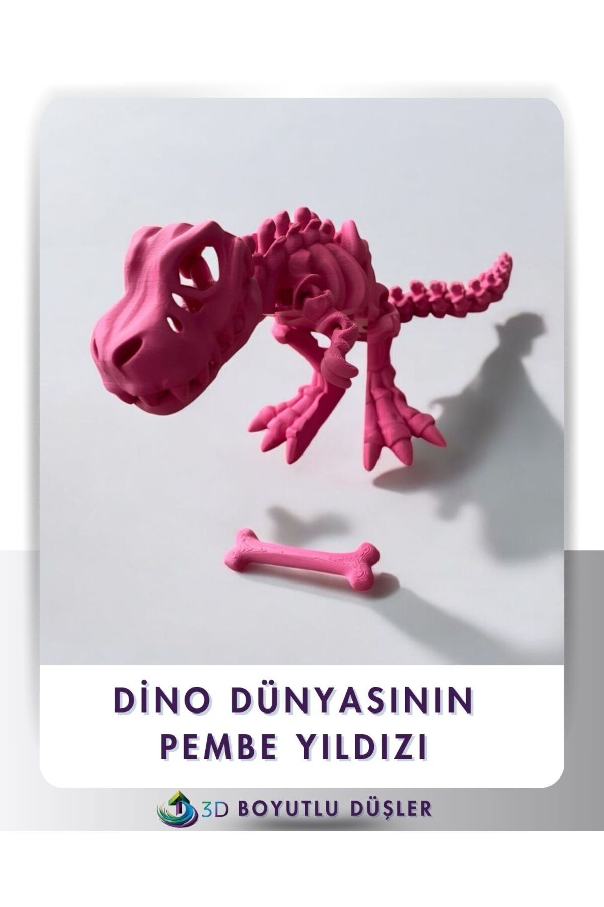 ZTE 3D BASKI Sevimli İskelet Trex - Hareketli Organik Oyuncak - 3D Baskı - Dinazor çok renkli 30cm boyunda