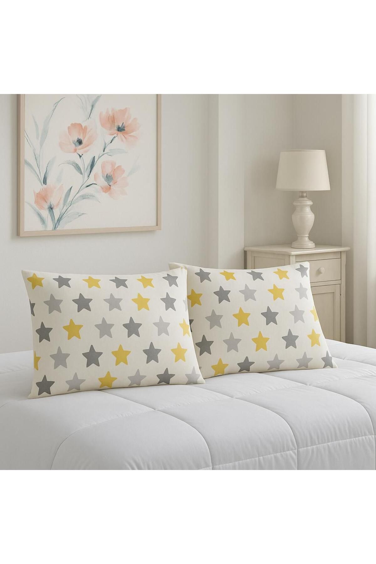 GTB BUTİK Star Pattern Pamuklu 2'li Yastık Kılıfı 50x70 cm