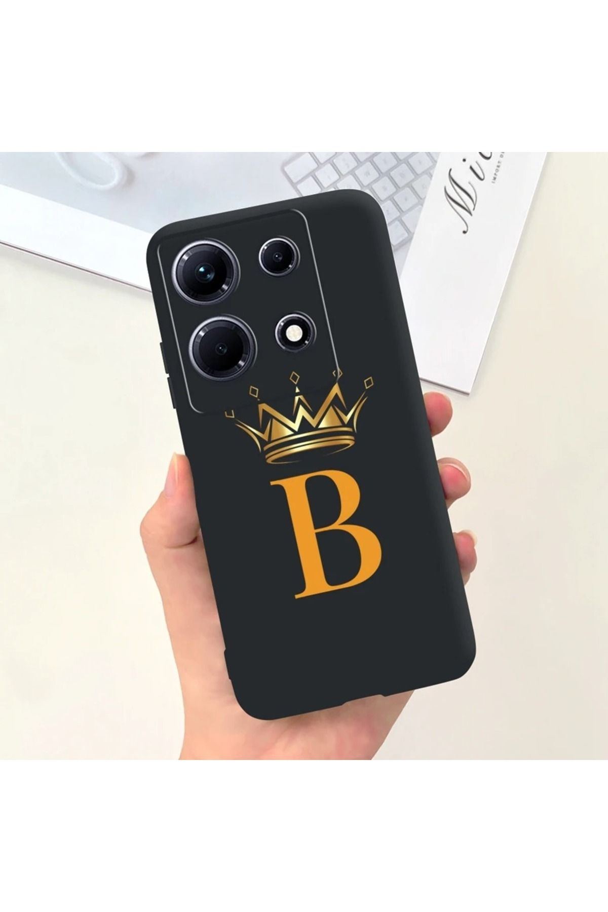 Rotaks İnfinix Note 30 Pro Uyumlu Harfli Taç Baskılı Kişiye Özel Silikon Telefon Kılıfı - B