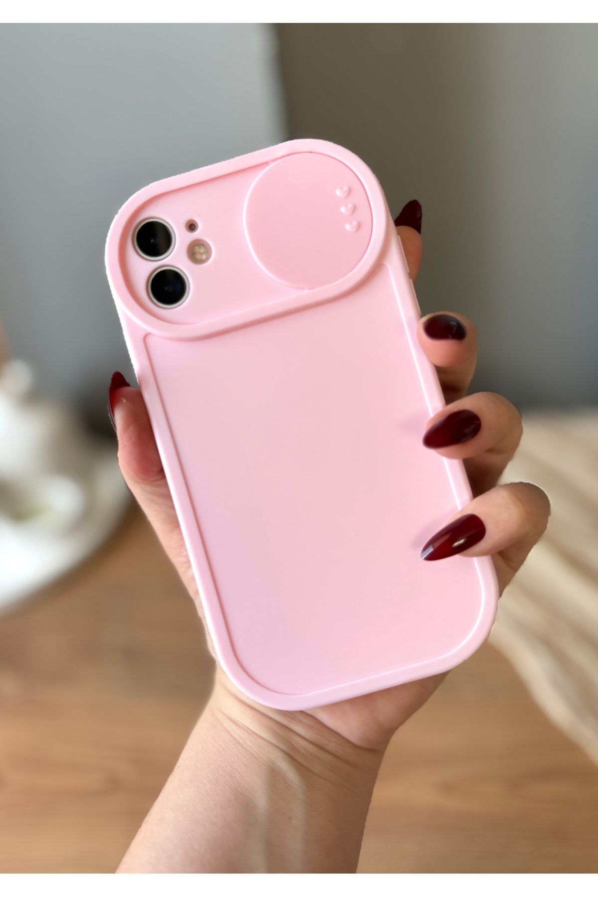 MirazTasarim IPHONE 11 KAMERA SÜRGÜ KAPAKLI PEMBE KILIF