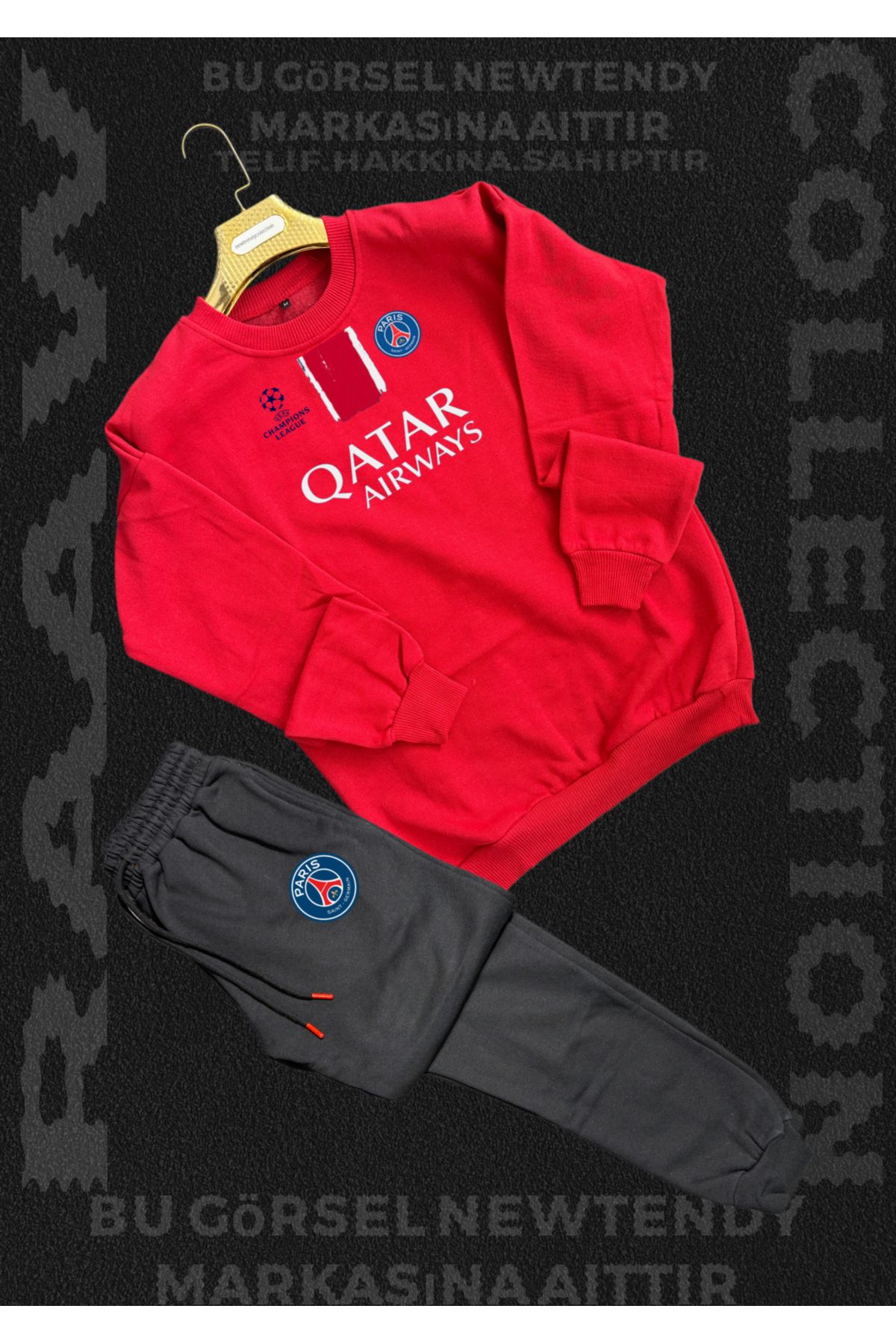 Minikelya Paris Sweatshirt Eşofman Takımı bisiklet yaka Üst Alt eşofman Şampiyonlar Ligi Logolu 2li kombin