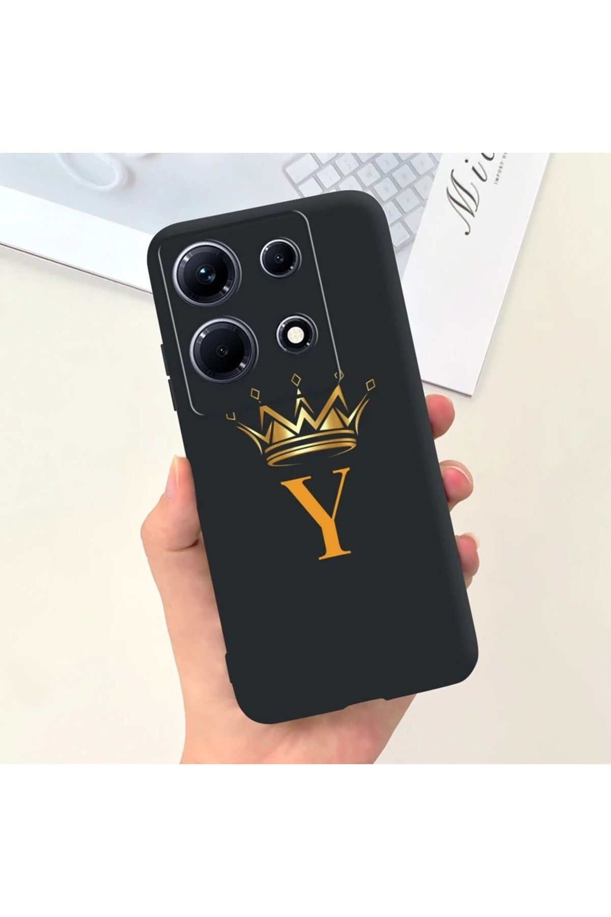 Rotaks İnfinix Note 30 Pro Uyumlu Harfli Taç Baskılı Kişiye Özel Silikon Telefon Kılıfı - Y
