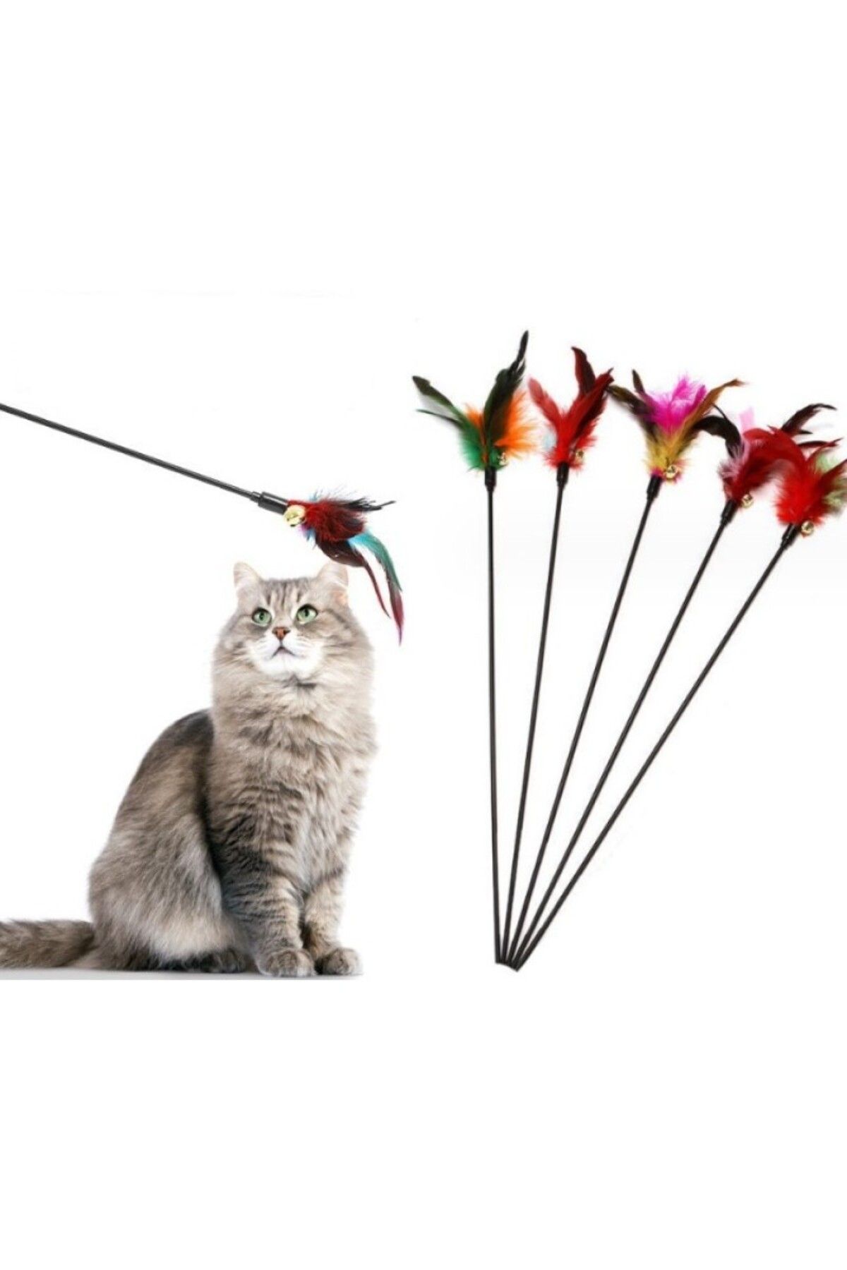 happyjoy ÇINGIRAKLI TÜYLÜ KEDİ OYUN ÇUBUĞU