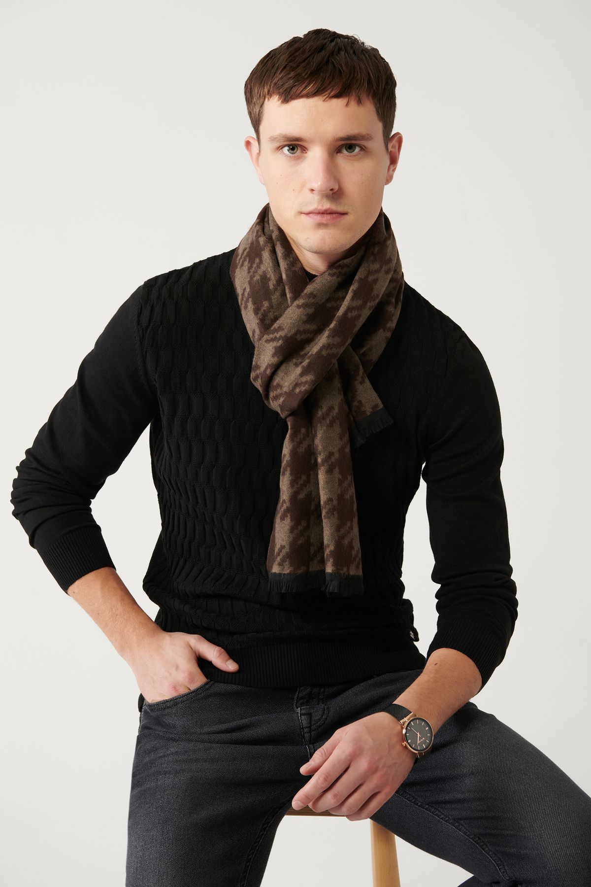 Avva-Schwarzer Herren-Strickpullover aus Baumwolle mit Rollkragenpullover E 005106 3