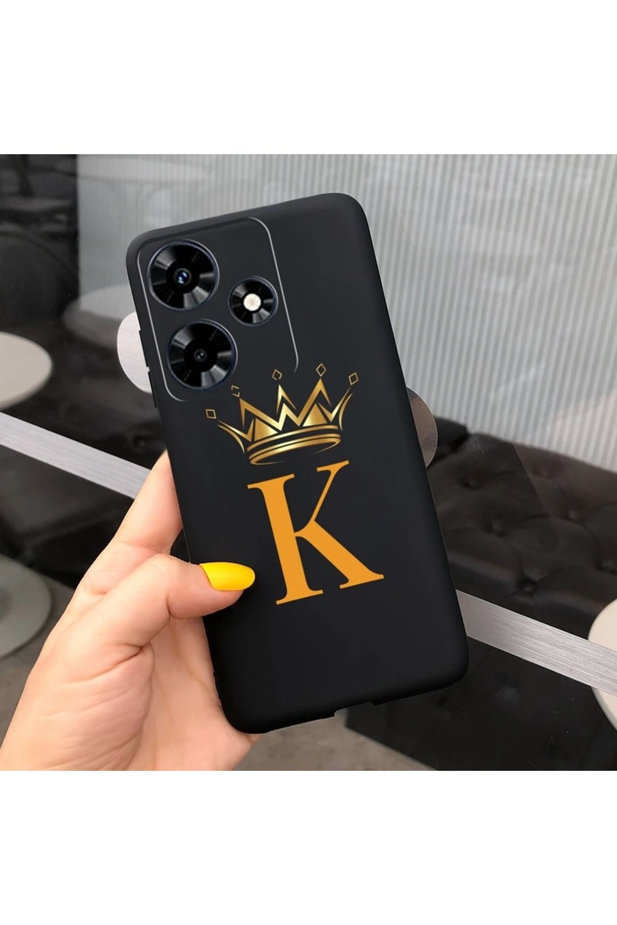 Rotaks İnfinix Hot 30 Uyumlu Harfli Taç Baskılı Kişiye Özel Silikon Telefon Kılıfı - K