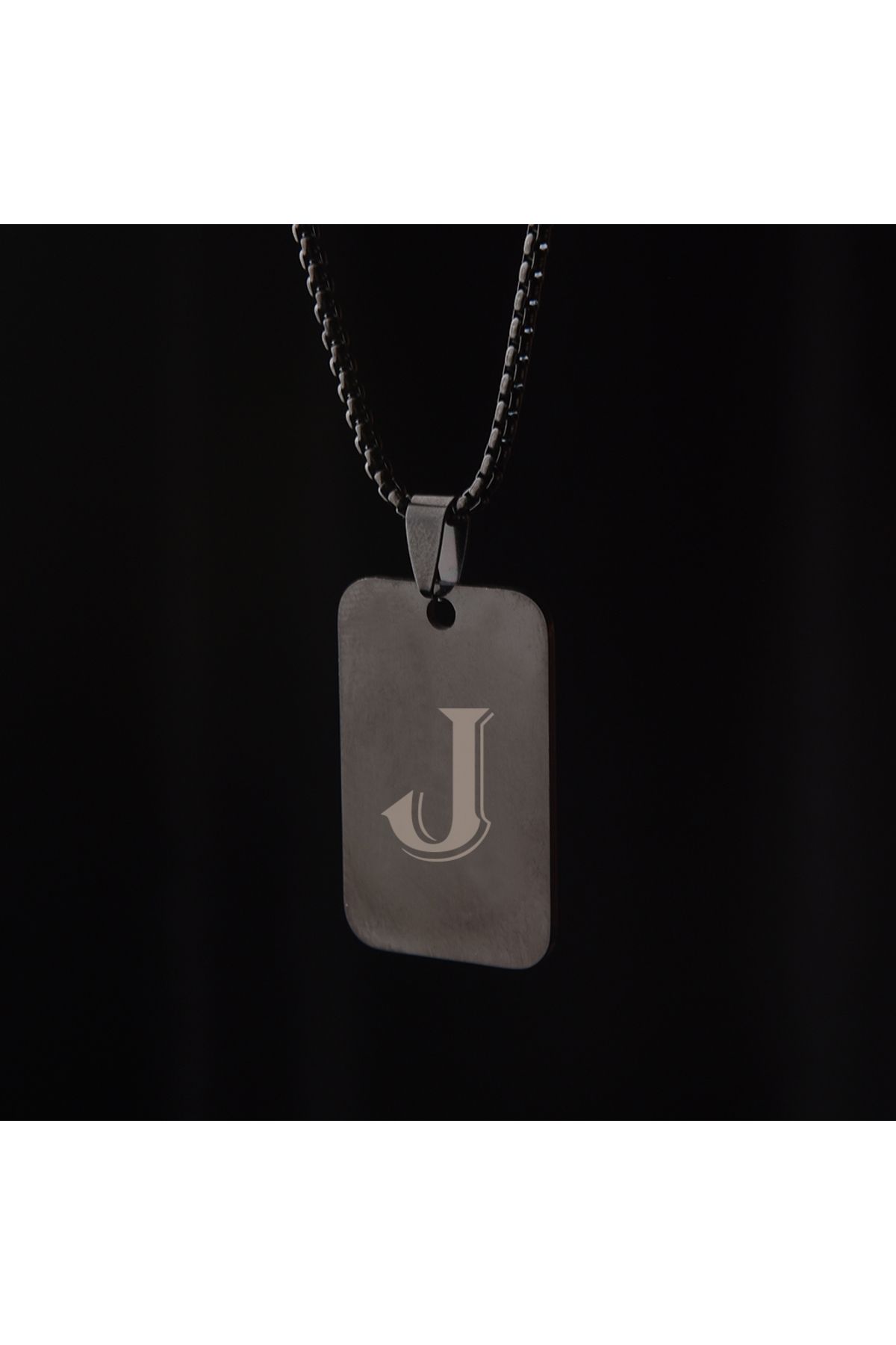 idolavm Strong Man J Harfli Siyah Erkek Kolye Çelik Tarz Takı Aksesuar