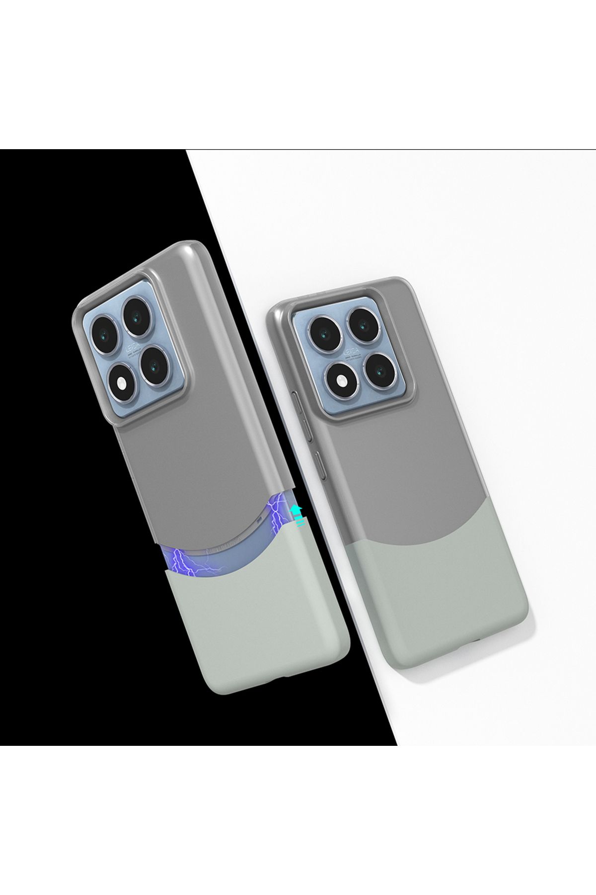 Sphone Xiaomi Mi 14T Pro Kılıf Yarı Transparan Çift Parça Renkli Mıknatıslı Ayrılabilen İnce KartVizitlikli