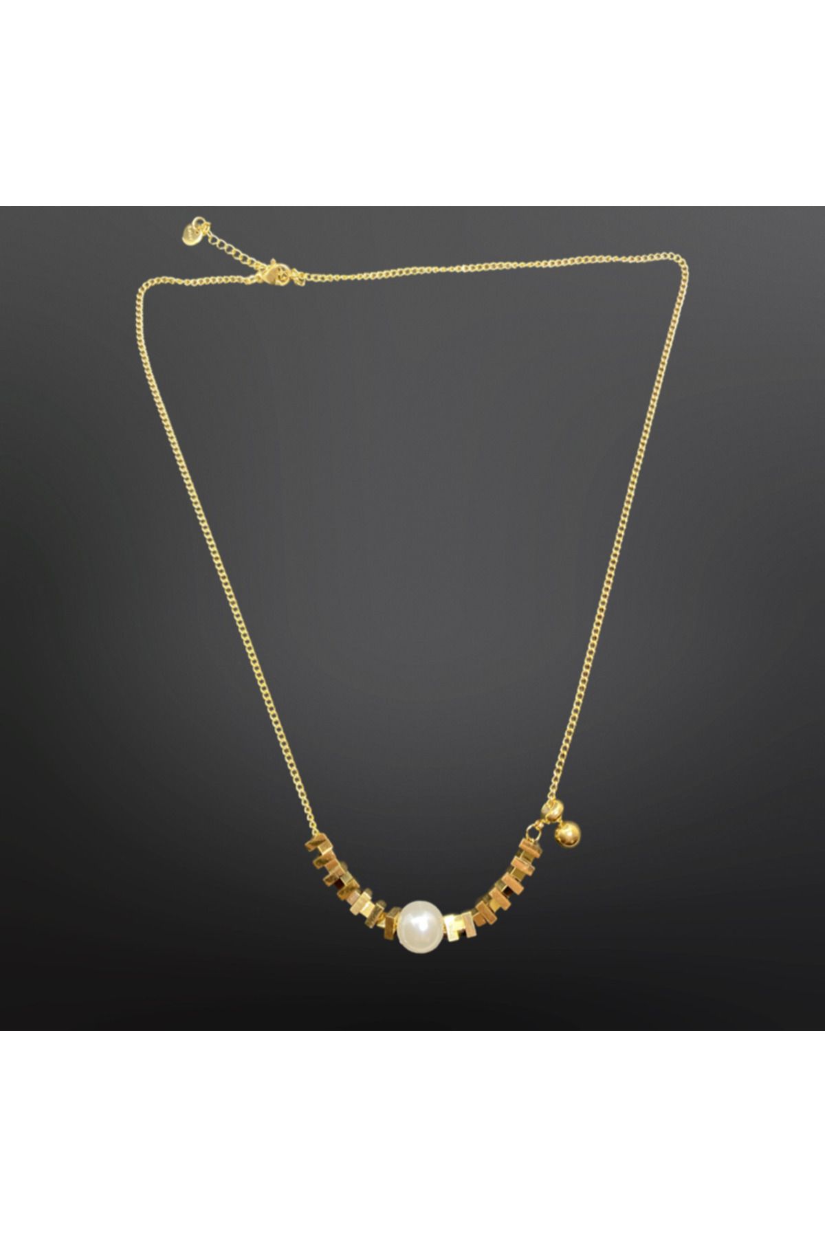 FM İnci Detaylı Antialerjik, 316L Çelik Gold Renk Kolye - Minimalist ve Modern