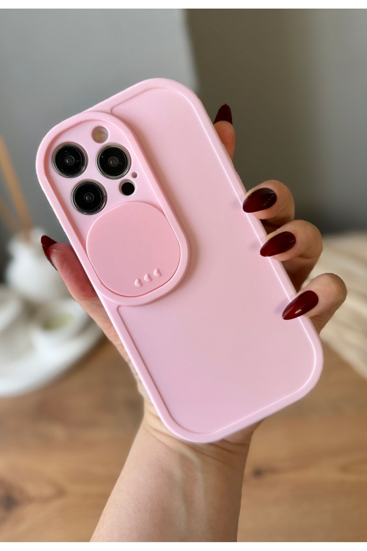MirazTasarim IPHONE 14 PROMAX KAMERA SÜRGÜ KAPAKLI PEMBE KILIF