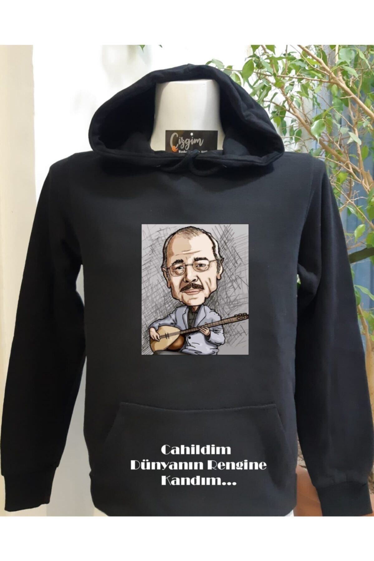 Pisa Art Unisex Siyah Kapüşonlu Neşet Ertaş (BOZKIRIN TEZENESİ) Baskılı Sweatshirt