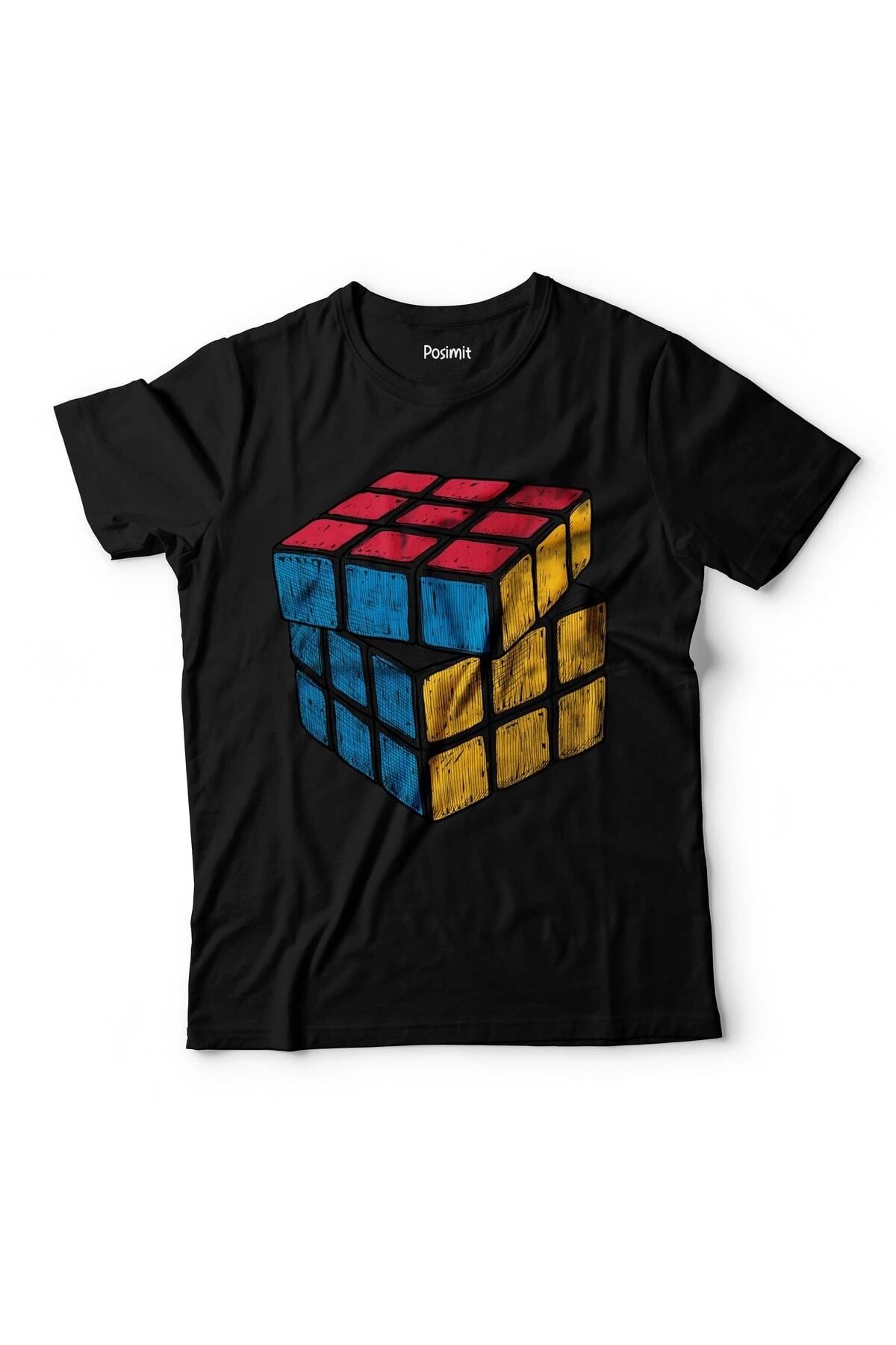 Pisa Art 2124 Pamuklu Tshirt Rubik Küp Siyah