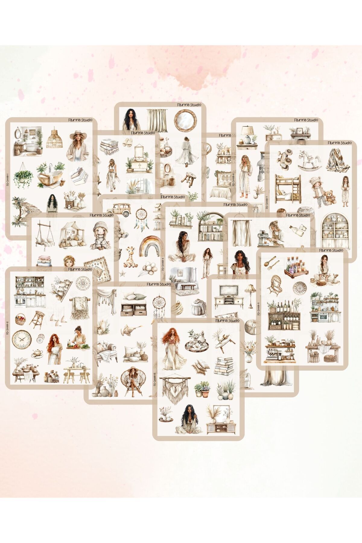 Flurina Studio Boho Living Bundle 15 Sayfa Şeffaf Sticker Seti