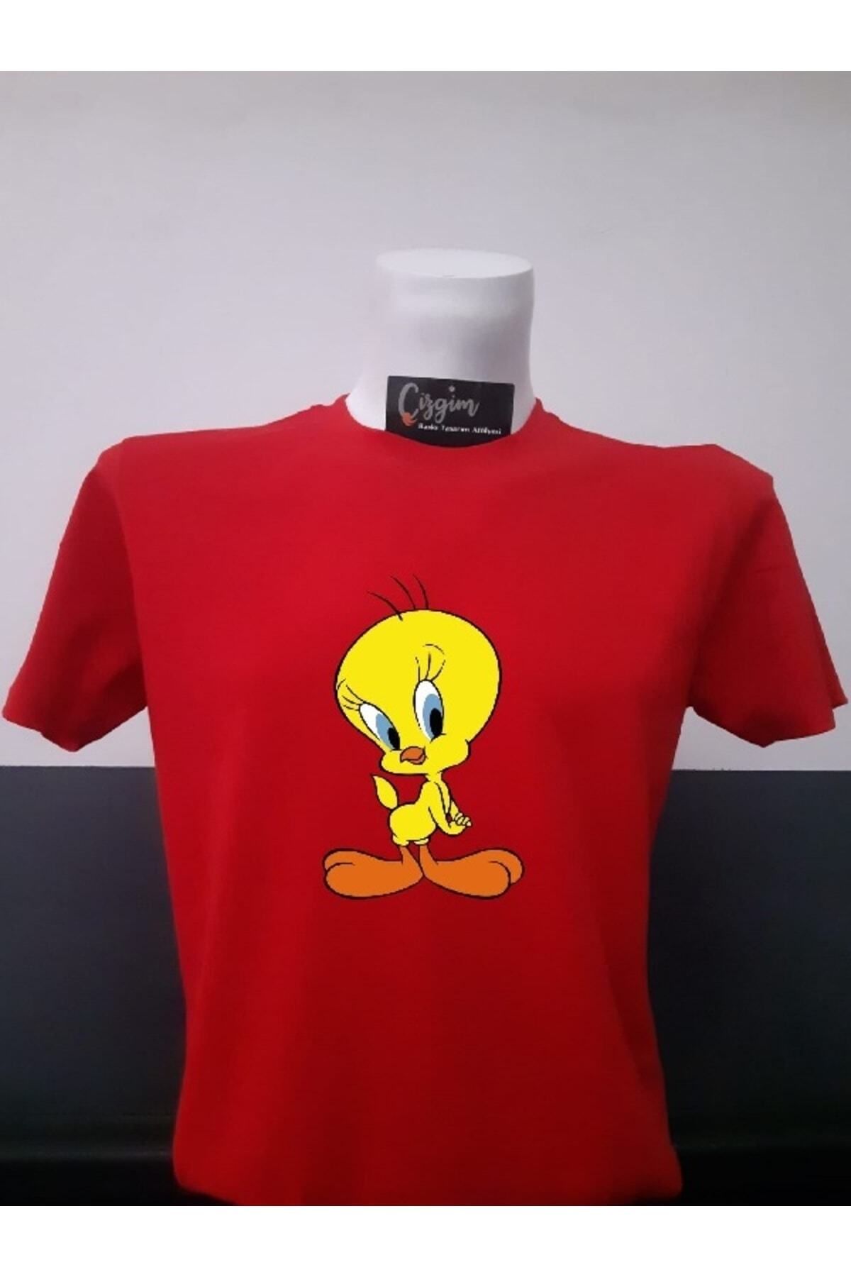 Pisa Art Unisex Tweety Baskılı Kırmızı Tişört