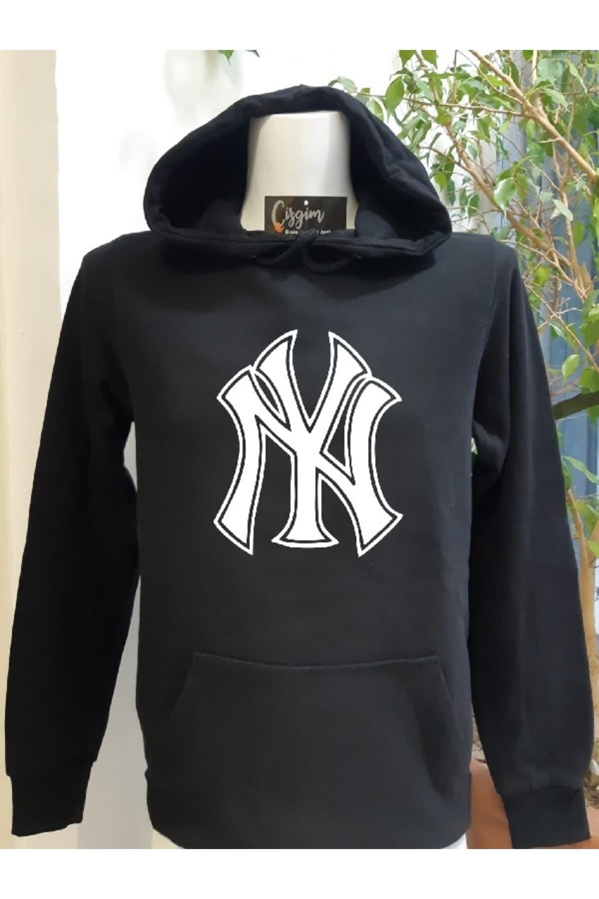 Pisa Art Unisex Siyah Kapüşonlu New York Baskılı Sweatshirt