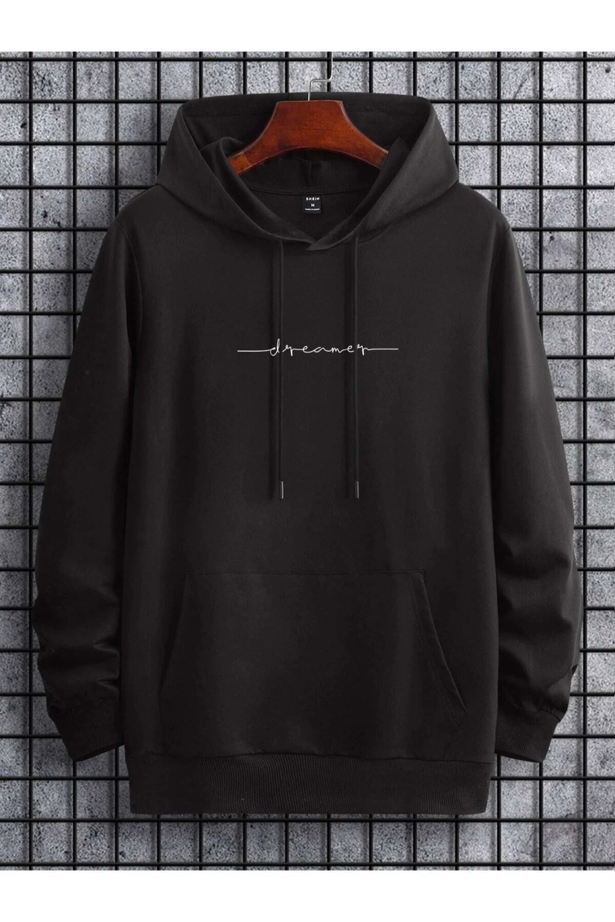Pisa Art Unısex Siyah Dream Baskılı Oversize Kapüşonlu Sweatshirt