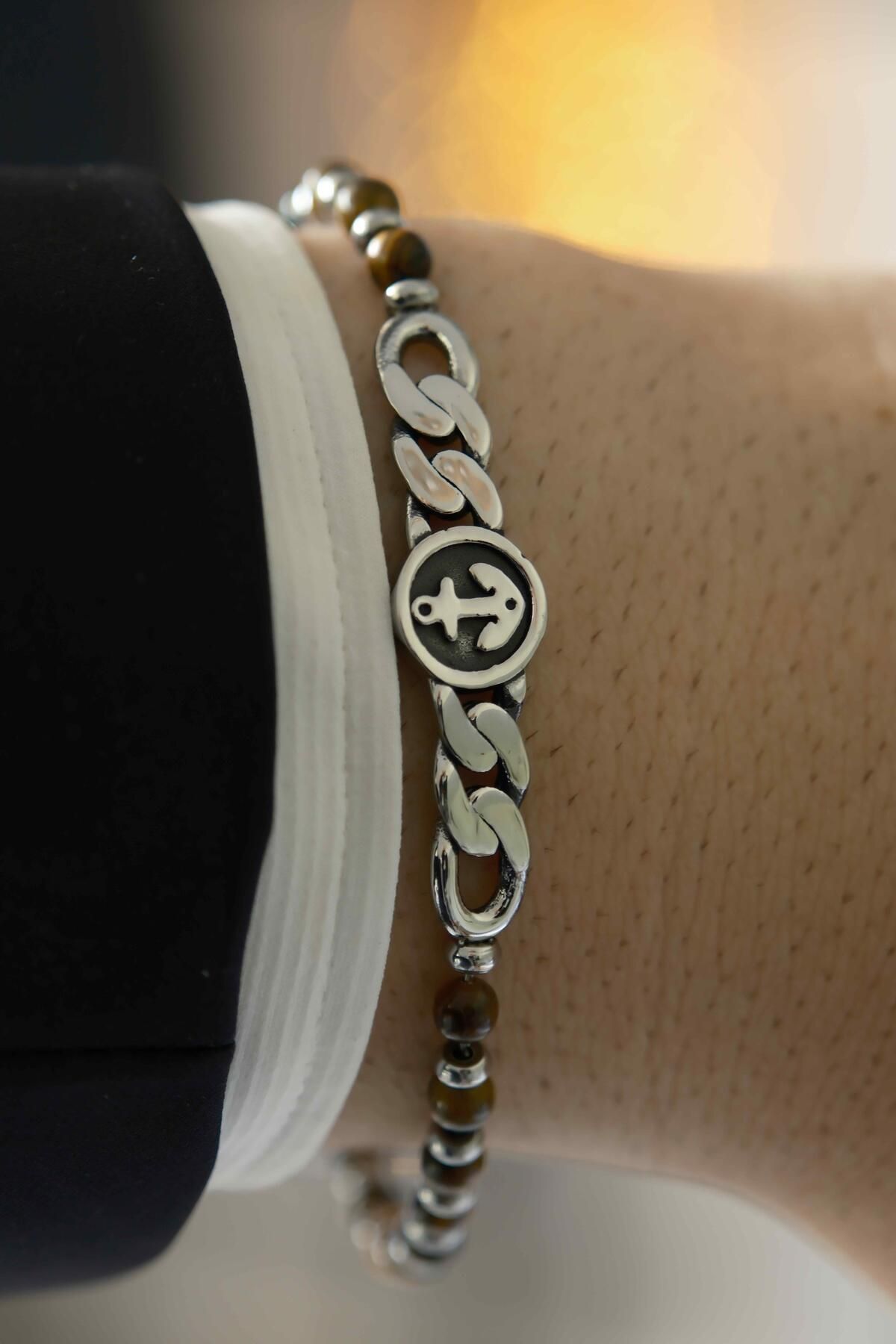 WATCHOFROYAL Martin natural stone Silver Kahverengi Çelik Bileklik