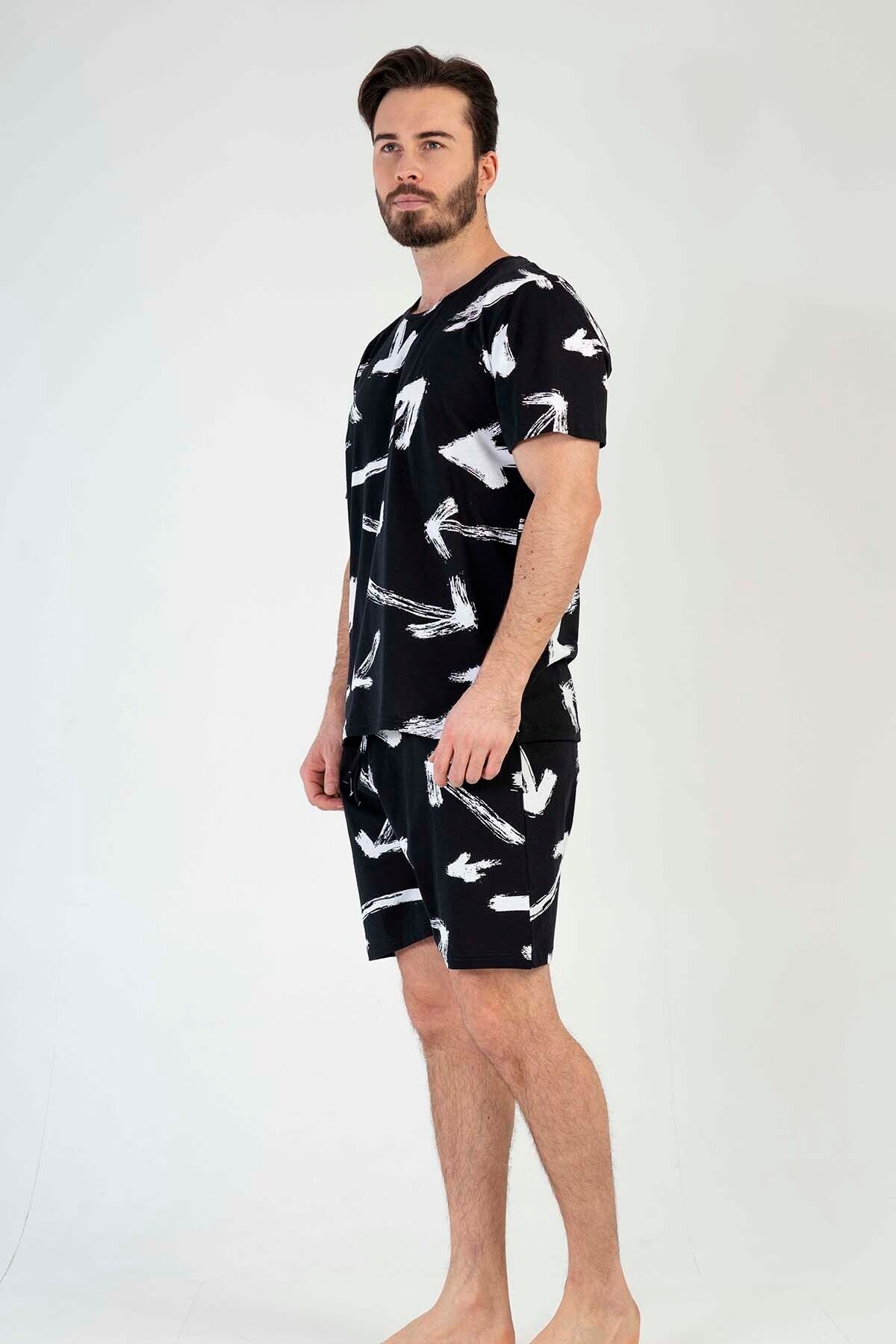 VİENETTA-Cotton Men's Short Sleeve Shorts Pajama Set, 211518 3