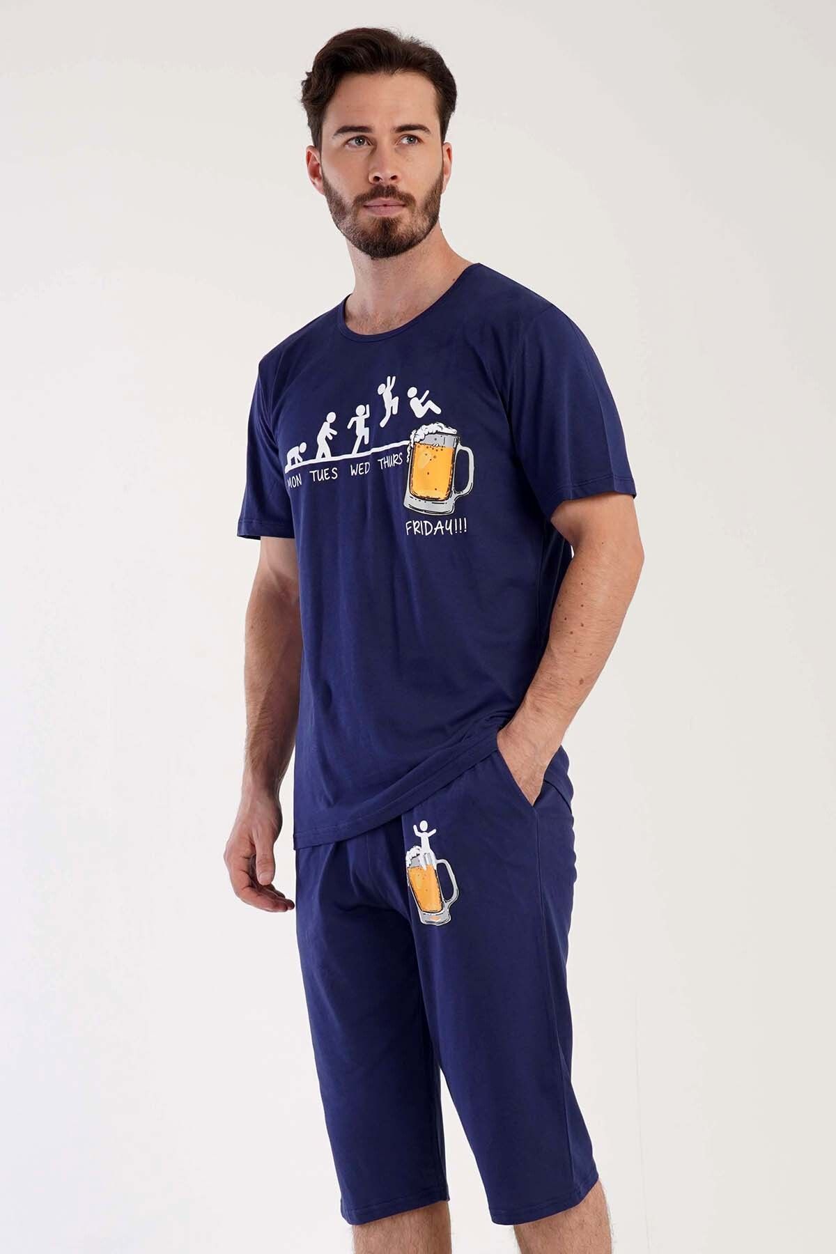 VİENETTA Pamuklu Erkek Kısa Kol Kaprili Pijama Takım , 306026
