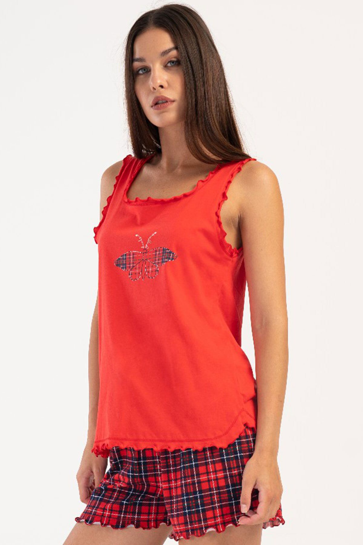 VİENETTA Pamuklu Kadın Büyük Beden Genıs Askılı Şortlu Pijama Takım , 407033