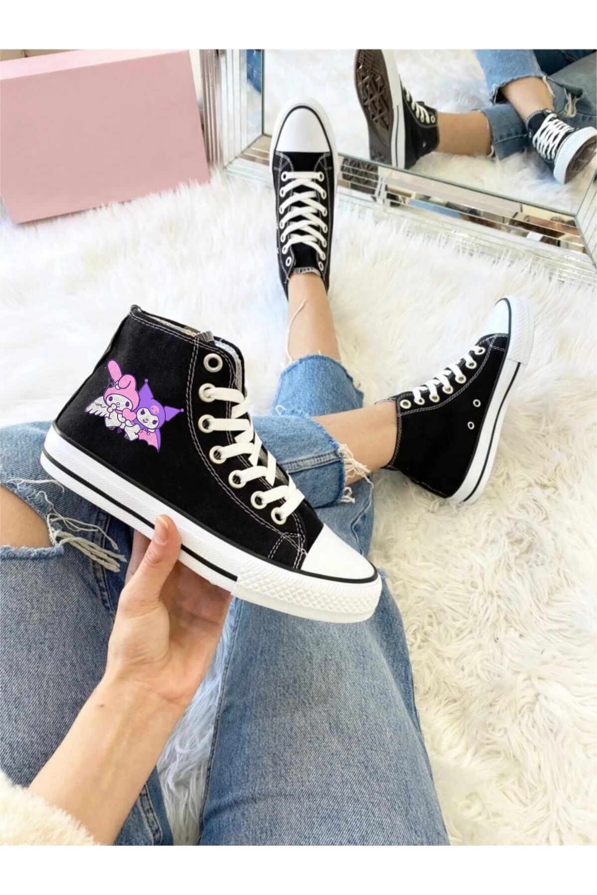 LEVENT ÖZCAN Kuromi Ve My Melody Baskılı Siyah Bilekli Spor Ayakkabı Çocuk Sneaker