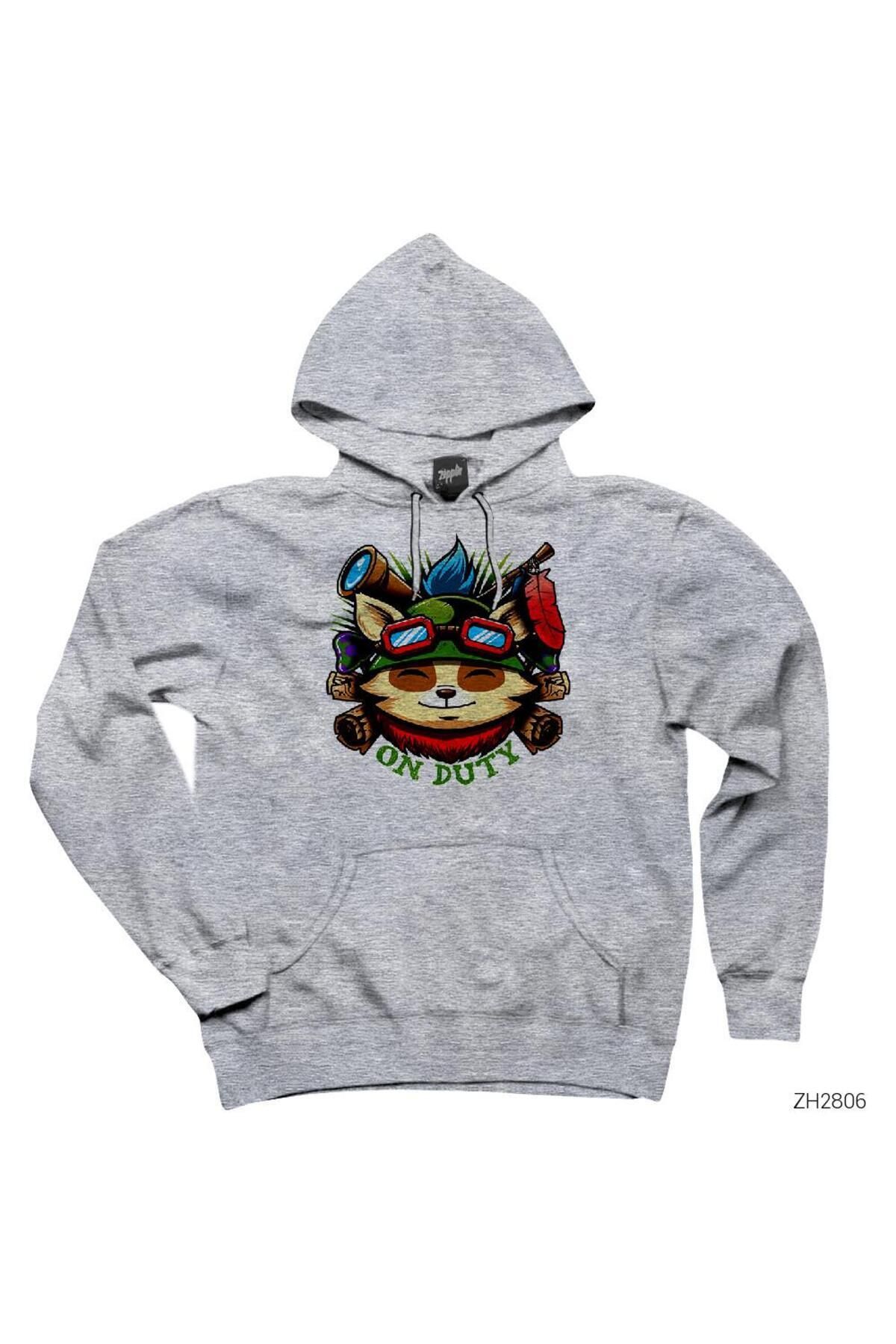 Pisa Art LoL Teemo On Duty Gri Kapüşonlu Sweatshirt Hoodie