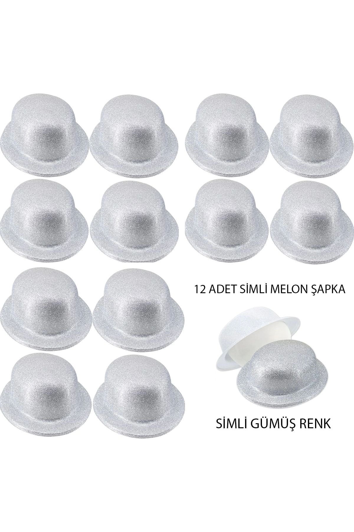 STOREMAX Gümüş Renk Simli Melon Yuvarlak Parti Şapkası 12 Adet (5047)