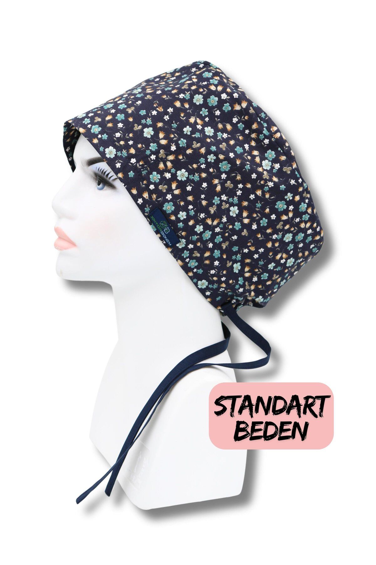 doktorbonem Standart Beden Lacivert Çıtır Çiçekler Cerrahi Bone Doktor Hemşire Sağlıkçı Hastane Bonesi