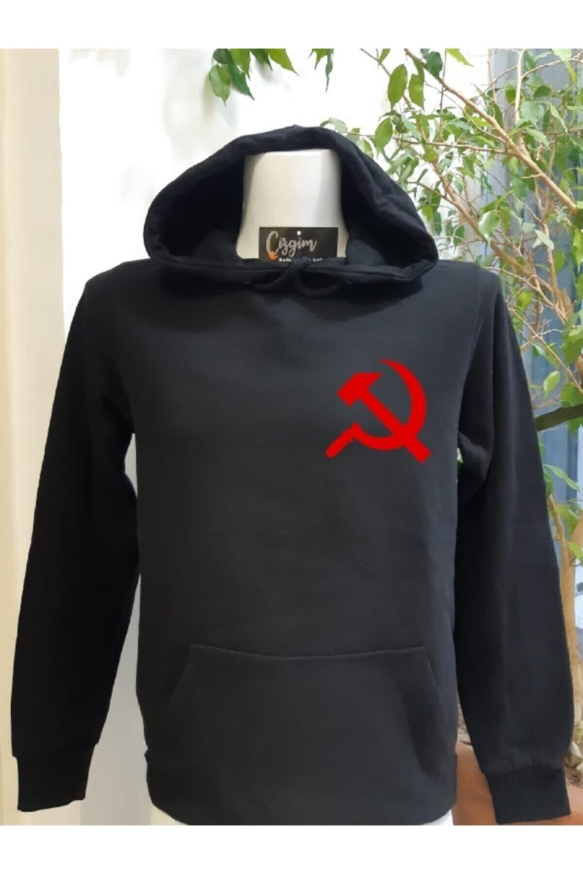 Pisa Art Unisex Siyah Kapüşonlu Orak Ve Çekiç Baskılı Sweatshirt
