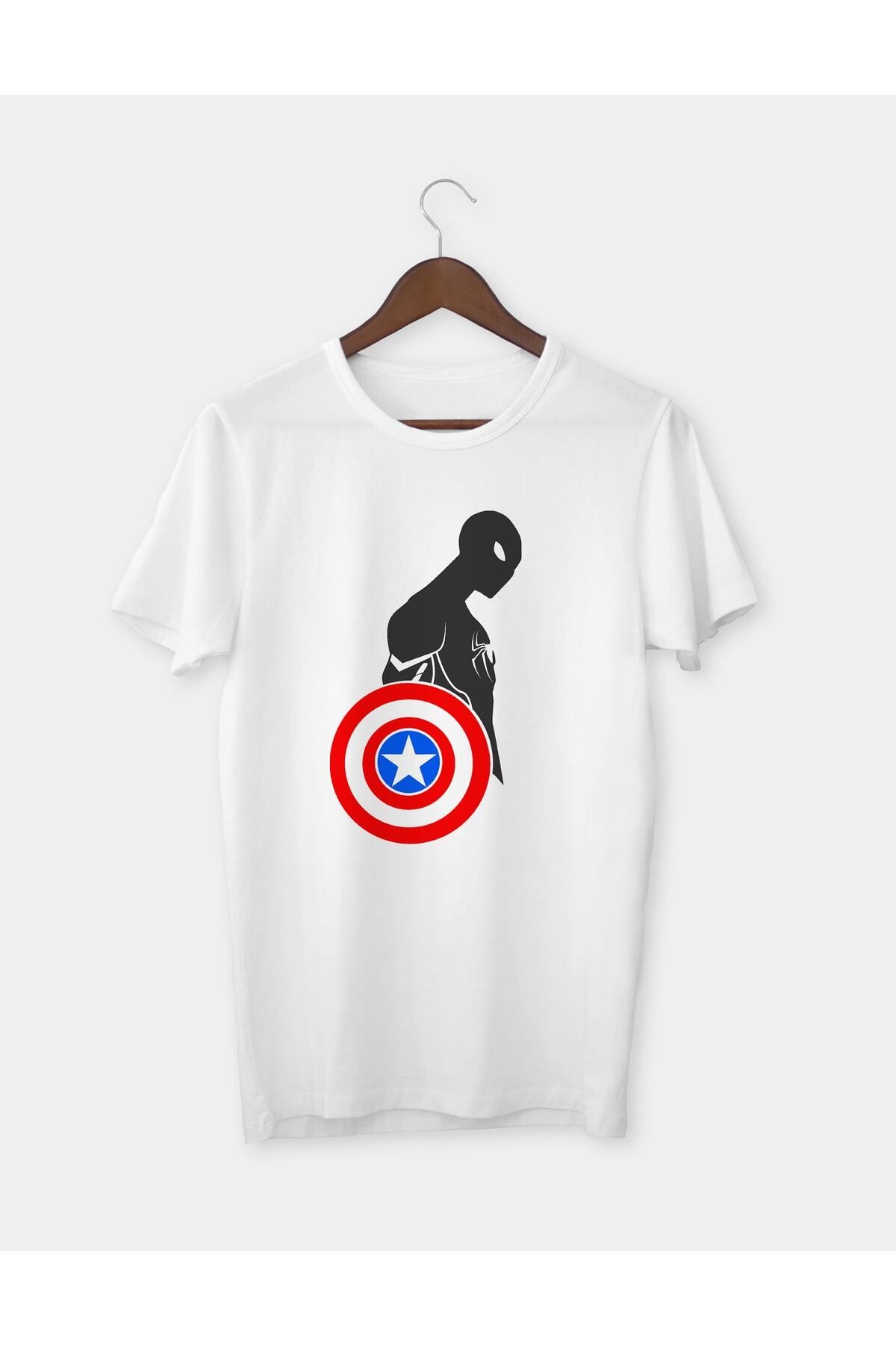 Pisa Art Captain America Ve Spider Man Baskılı T-shirt Tişört