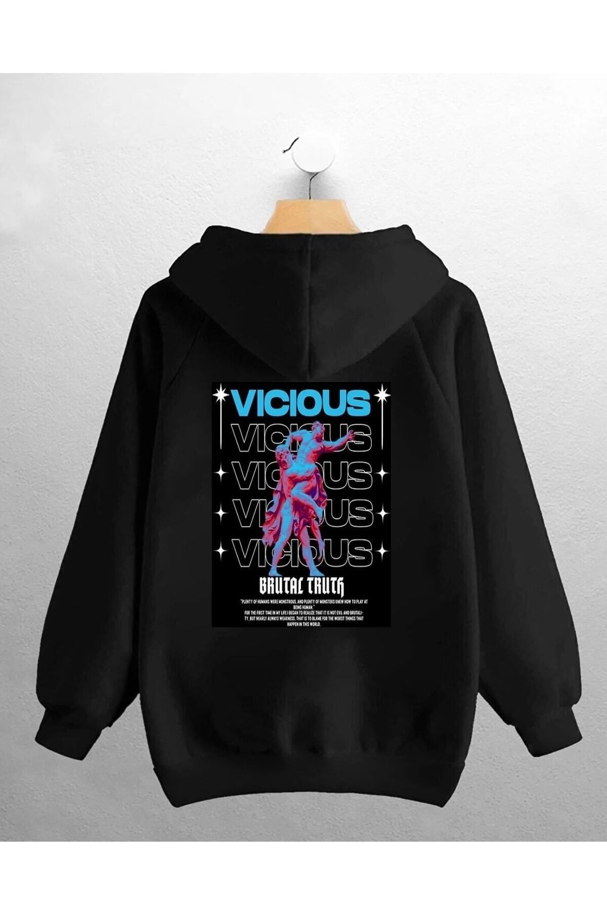 Pisa Art Unisex Oversize Siyah Vicius Baskılı Swetshirt