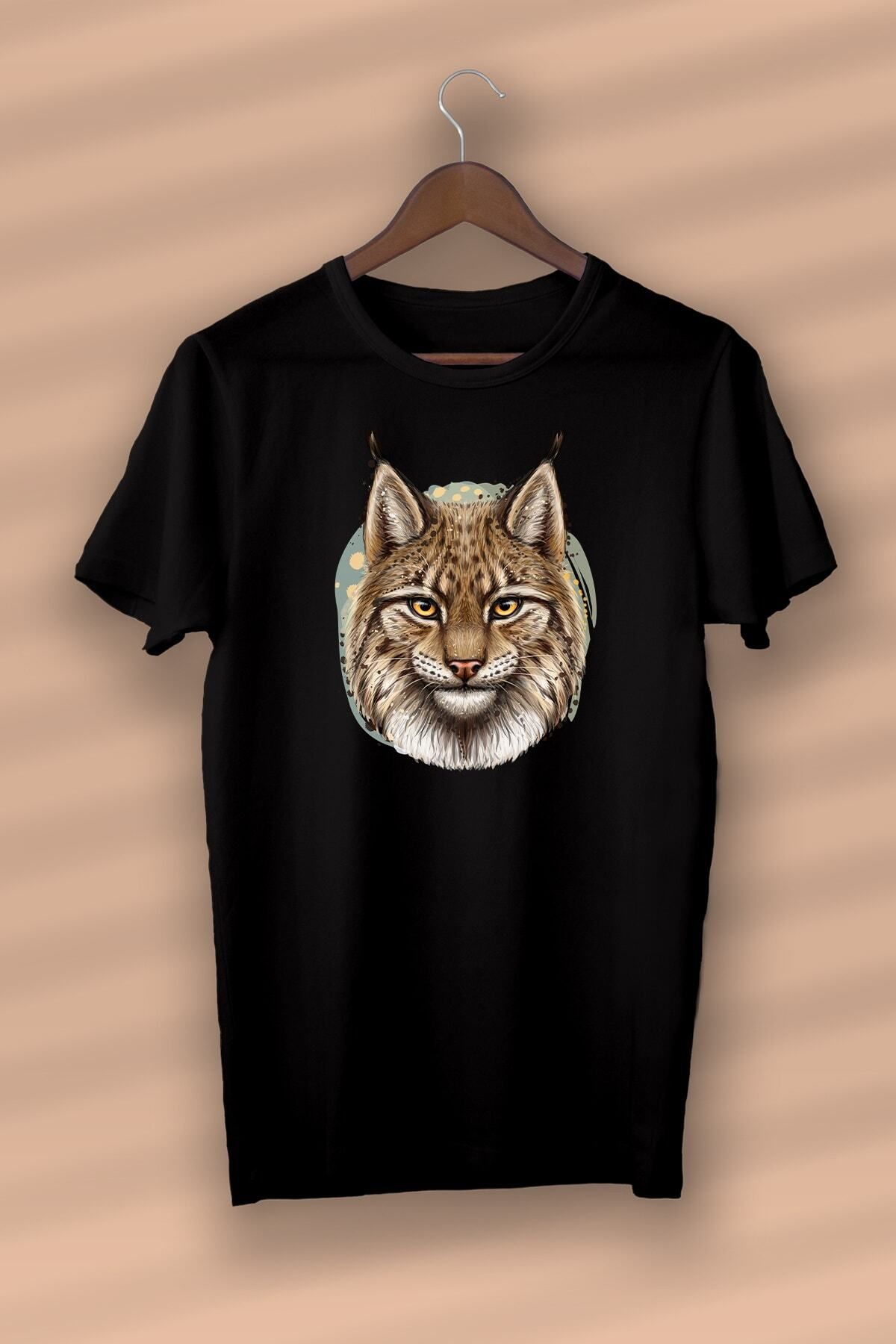 Pisa Art Wildcat Baskılı Organik Pamuk Siyah -unisex- Kadın-erkek - T-shirt Nux Boutique