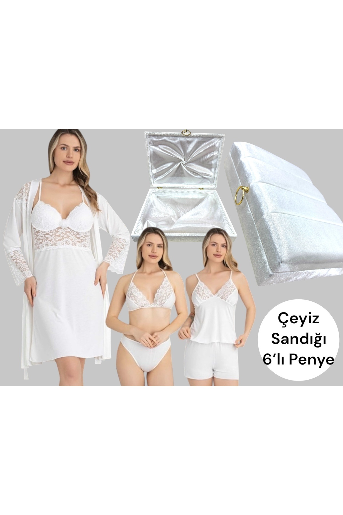 SATTENS Çeyizlik sandık içinde Altılı Çeyizlik Seti Penye kumaş Gecelik sabahlık takımı 6 parça