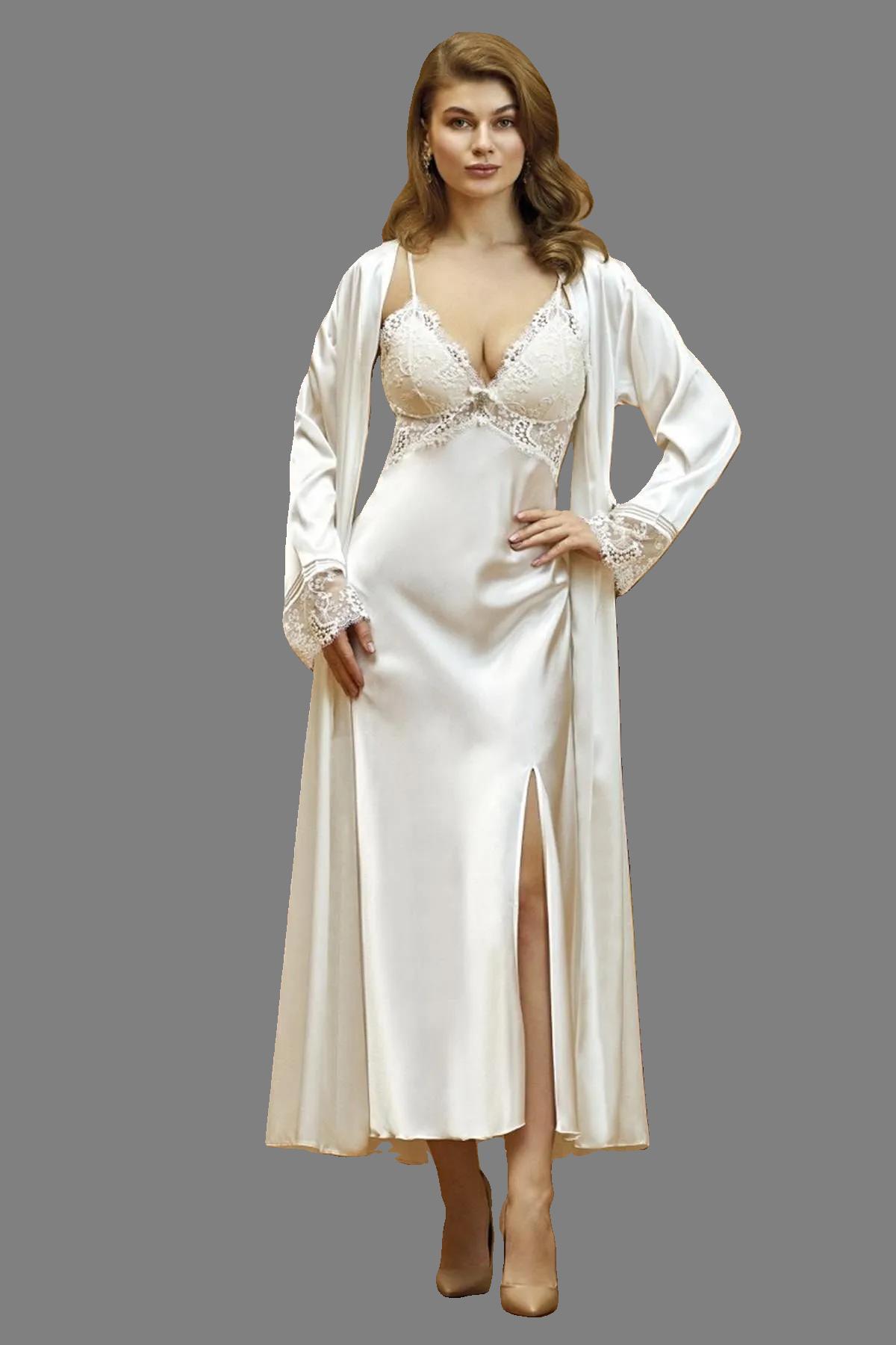 CSN CASANO Kadın Saten 6 Parça Gecelik & Sabahlık & Şortlu Takım & Pijama Takım Çeyiz Seti