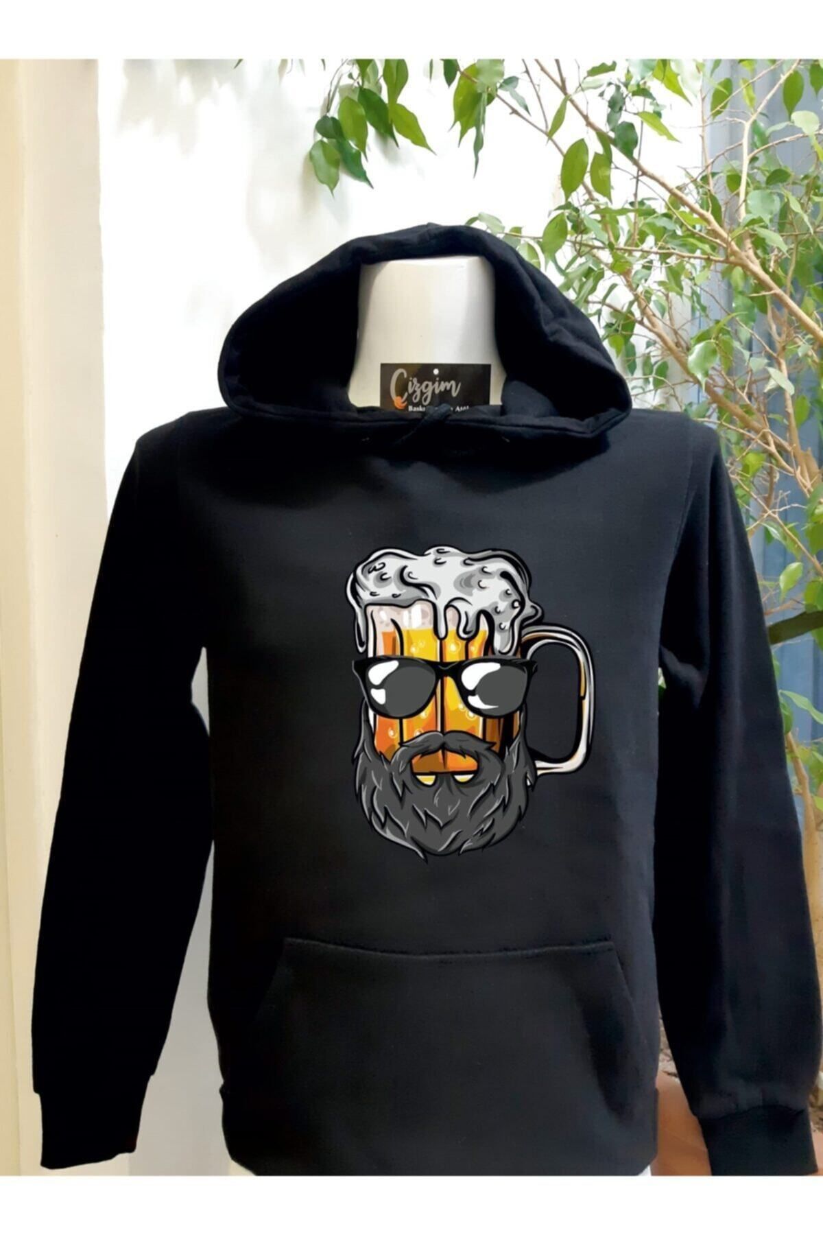Pisa Art Unisex Siyah Kapüşonlu Bay Baskılı Sweatshirt
