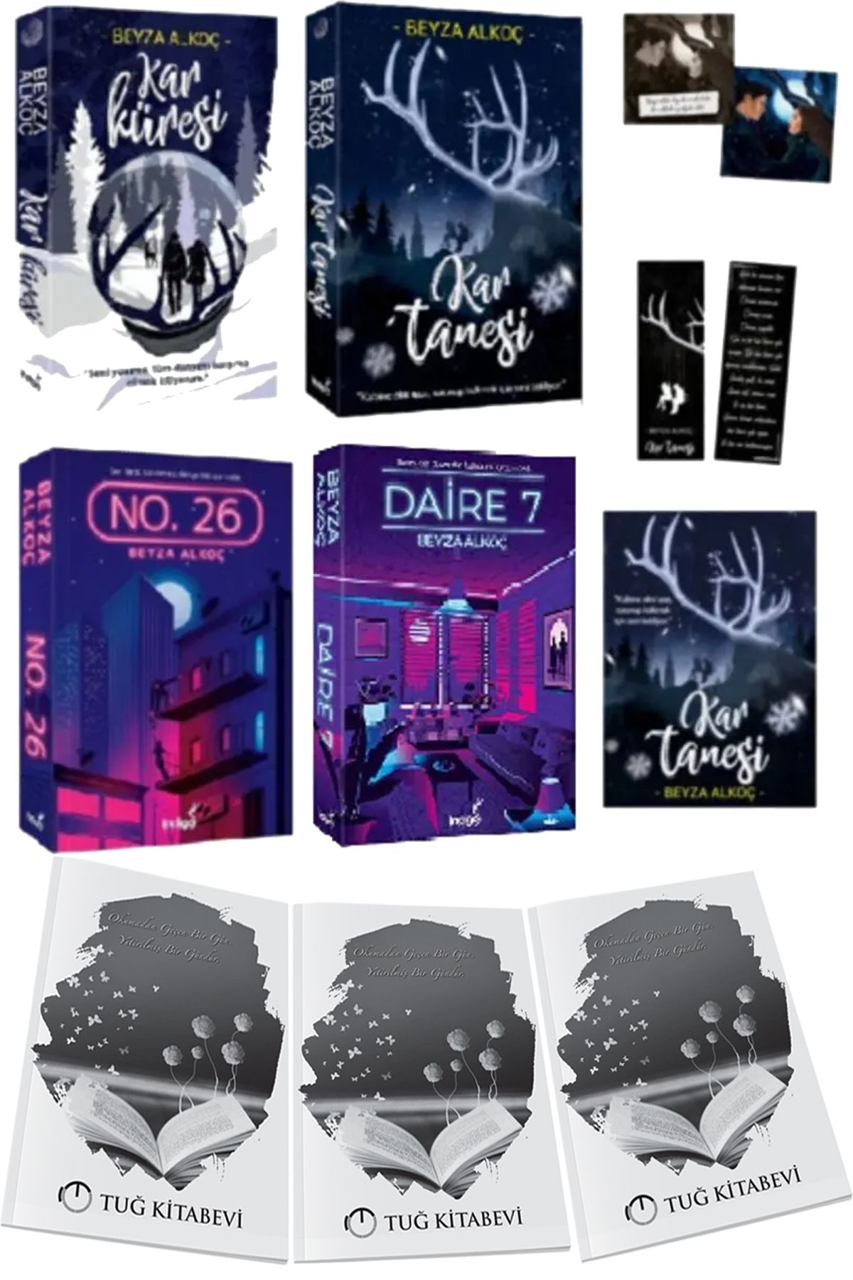 İndigo Kitap Kar Tanesi / Kar Küresi / Daire 7 / No. 26 Ciltsiz Beyza Alkoç 4'lü Set Karton Kapak + Hediyeli