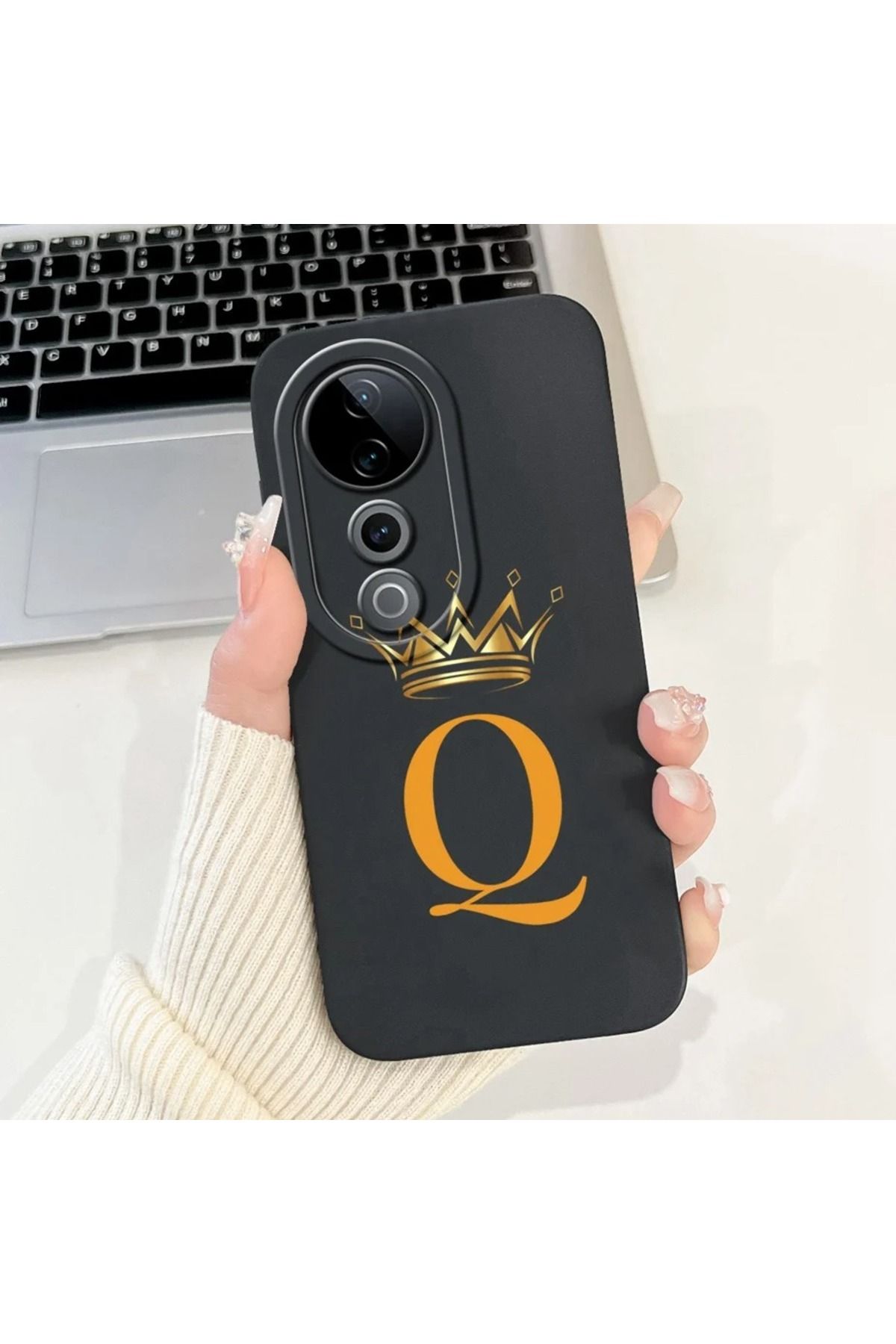 Rotaks Vivo V40 5g Uyumlu Harfli Taç Baskılı Kişiye Özel Silikon Telefon Kılıfı - Q