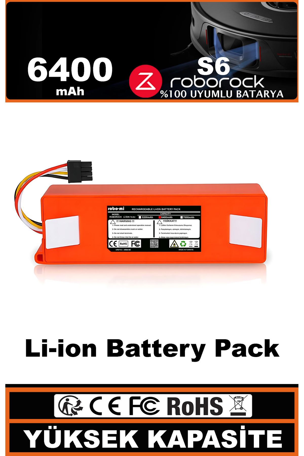 robo-mi ROBOROCK S6 UYUMLU 6400 mAh YEDEK BATARYA