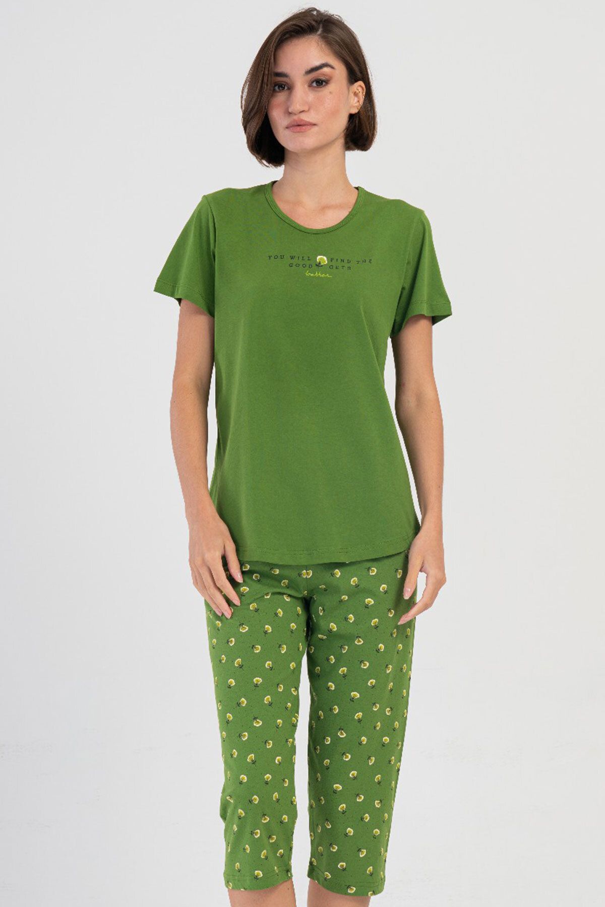 VİENETTA Pamuklu Kadın Kısa Kol Kaprili Pijama Takım , 405013