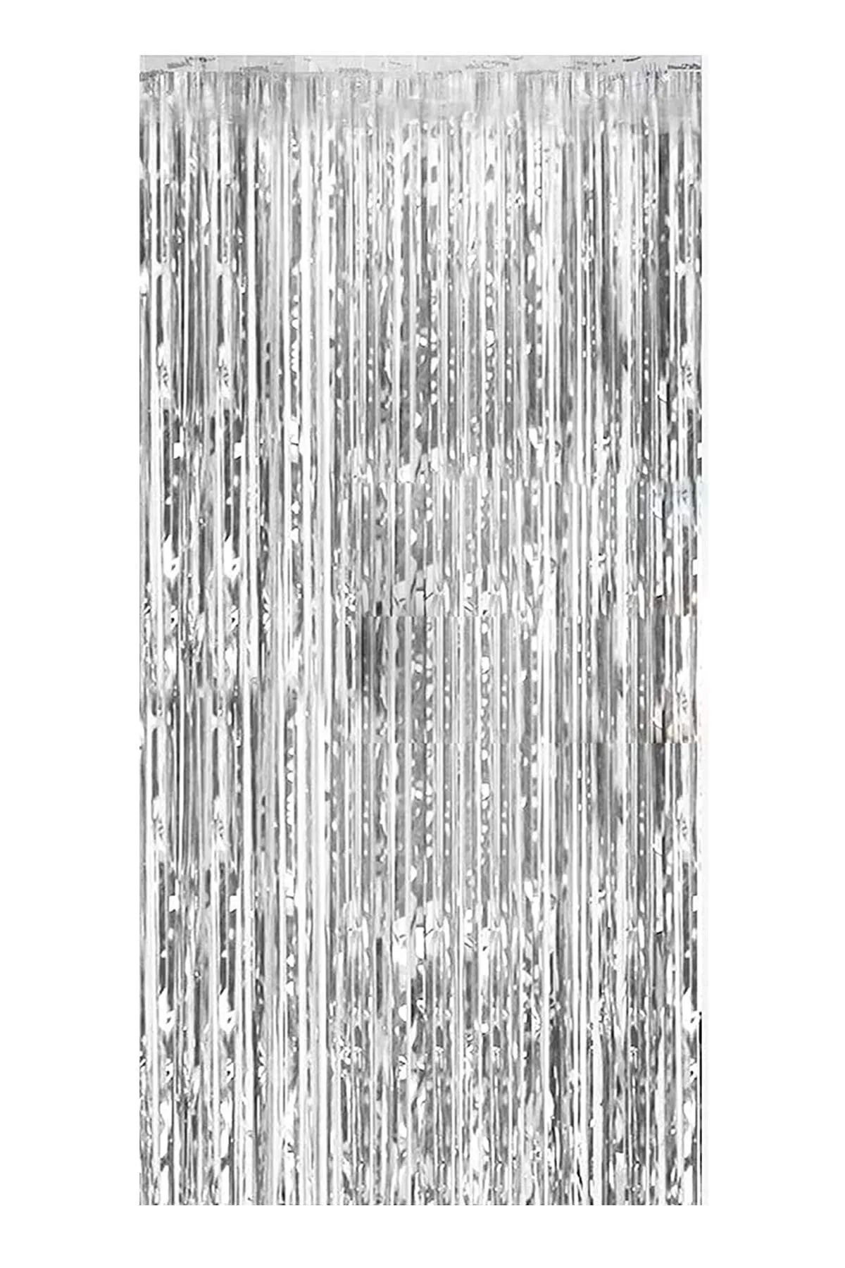 partyrüyası Metalize Arka Fon Gümüş Duvar Püskülü Doğum Günü Süslemesi Silver 90x200cm