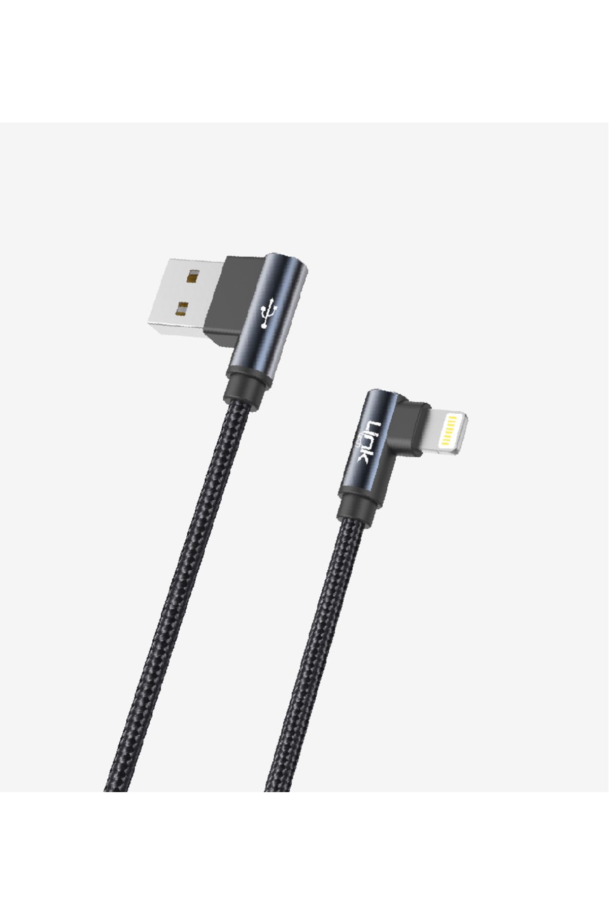 Linktech Link Tech K593 Gaming 90° Derece Metalik Başlıklı 1500mm 3A Örgülü Lightning Şarj Kablosu
