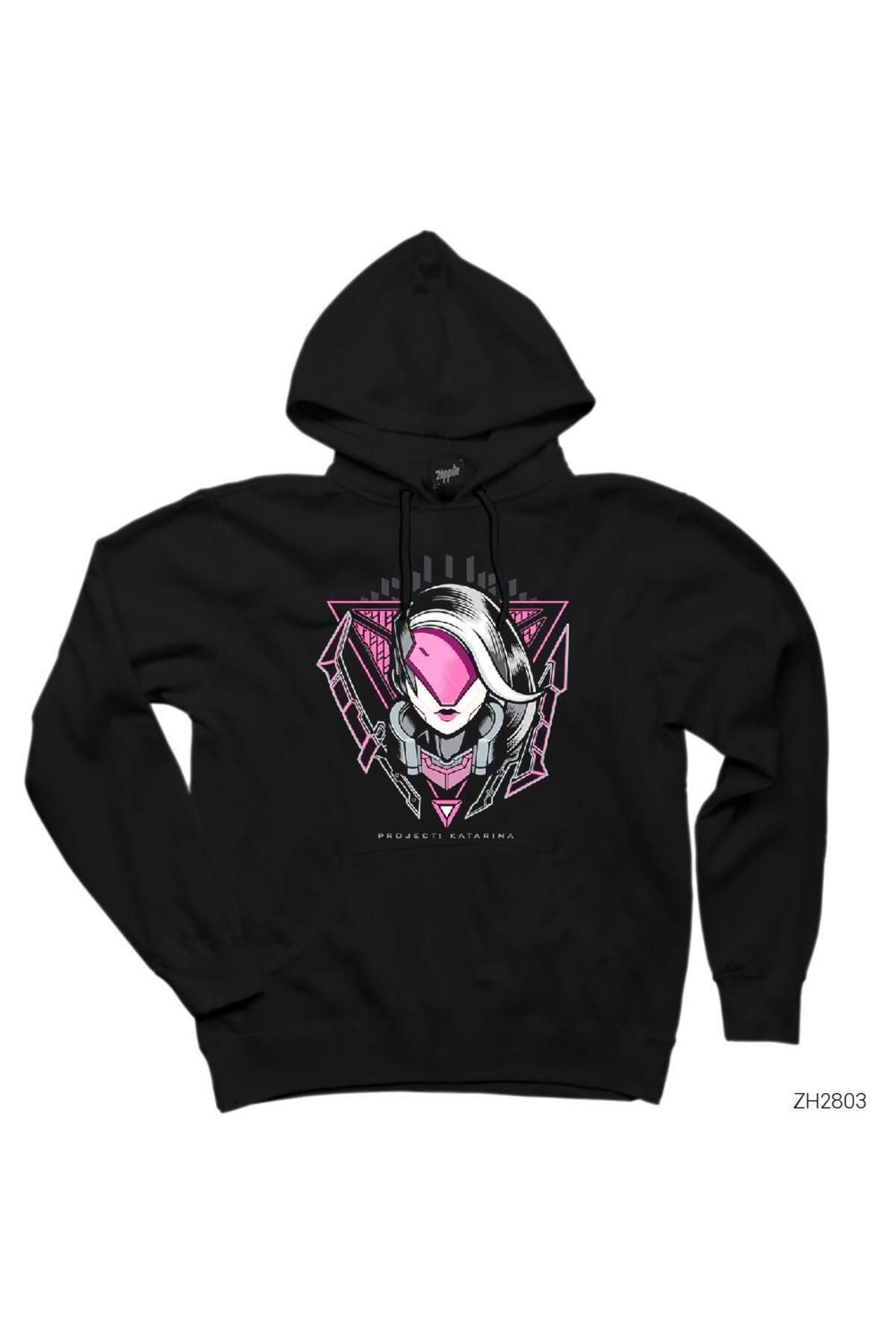 Pisa Art LoL Project Katarina Siyah Kapşonlu Sweatshirt Hoodie