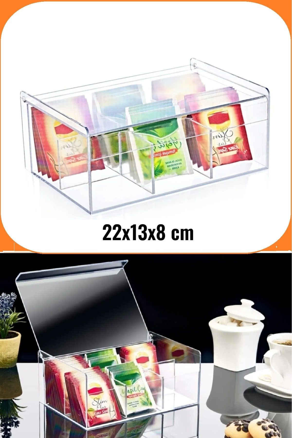 EZMK EV GEREÇLERİ Box Up Plastik 6 Bölmeli Poşet Çay Saklama Kutusu - Poşet Çay Kutusu, Bitki Çay Kutusu, Şeffaf Renk